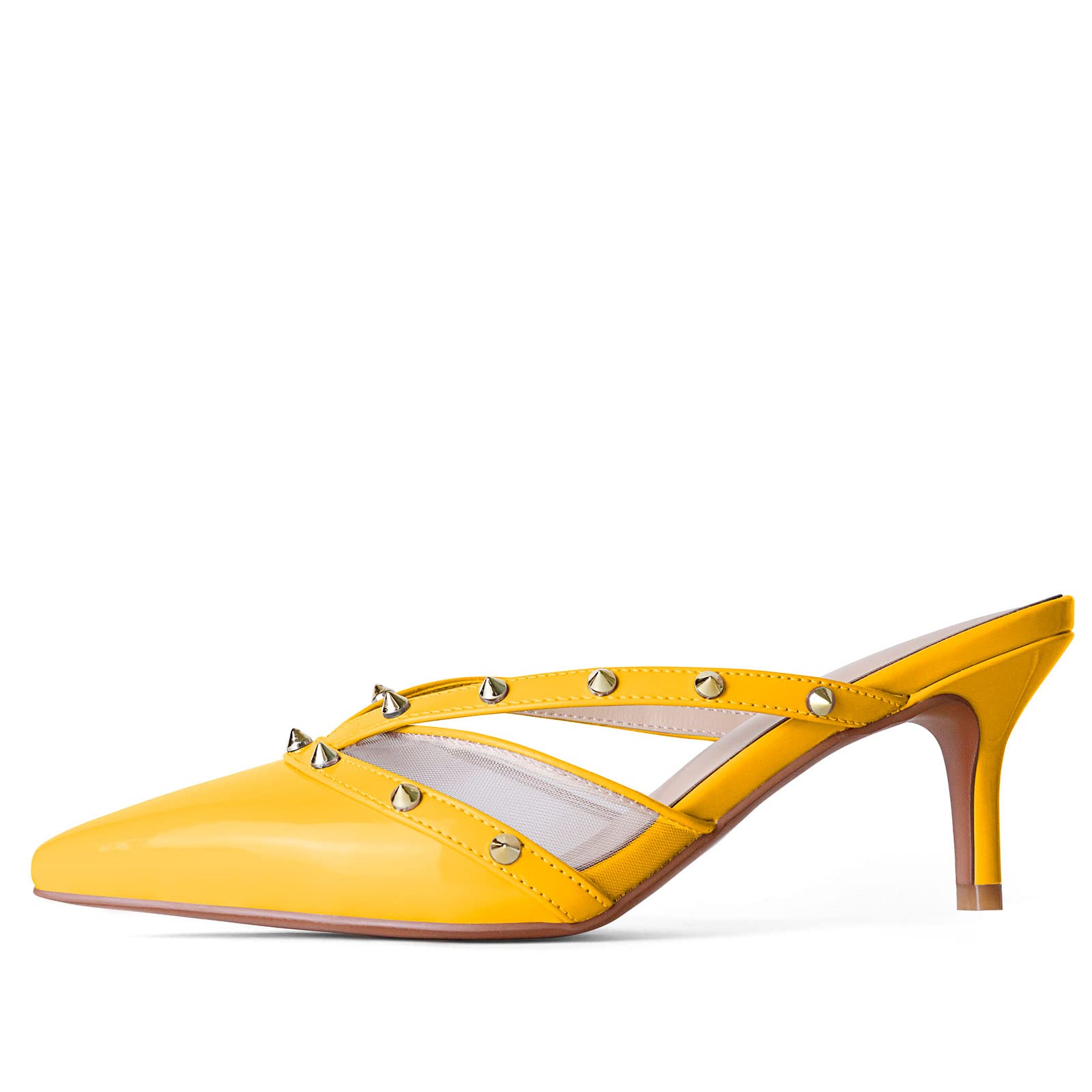 Anteikira Women's Fashion Stiletto Heels - Pointed Toe Slip-On Slingback Sandals with Rivets & Low Thin Heel | Perfect for Parties, Weddings & Evening Events