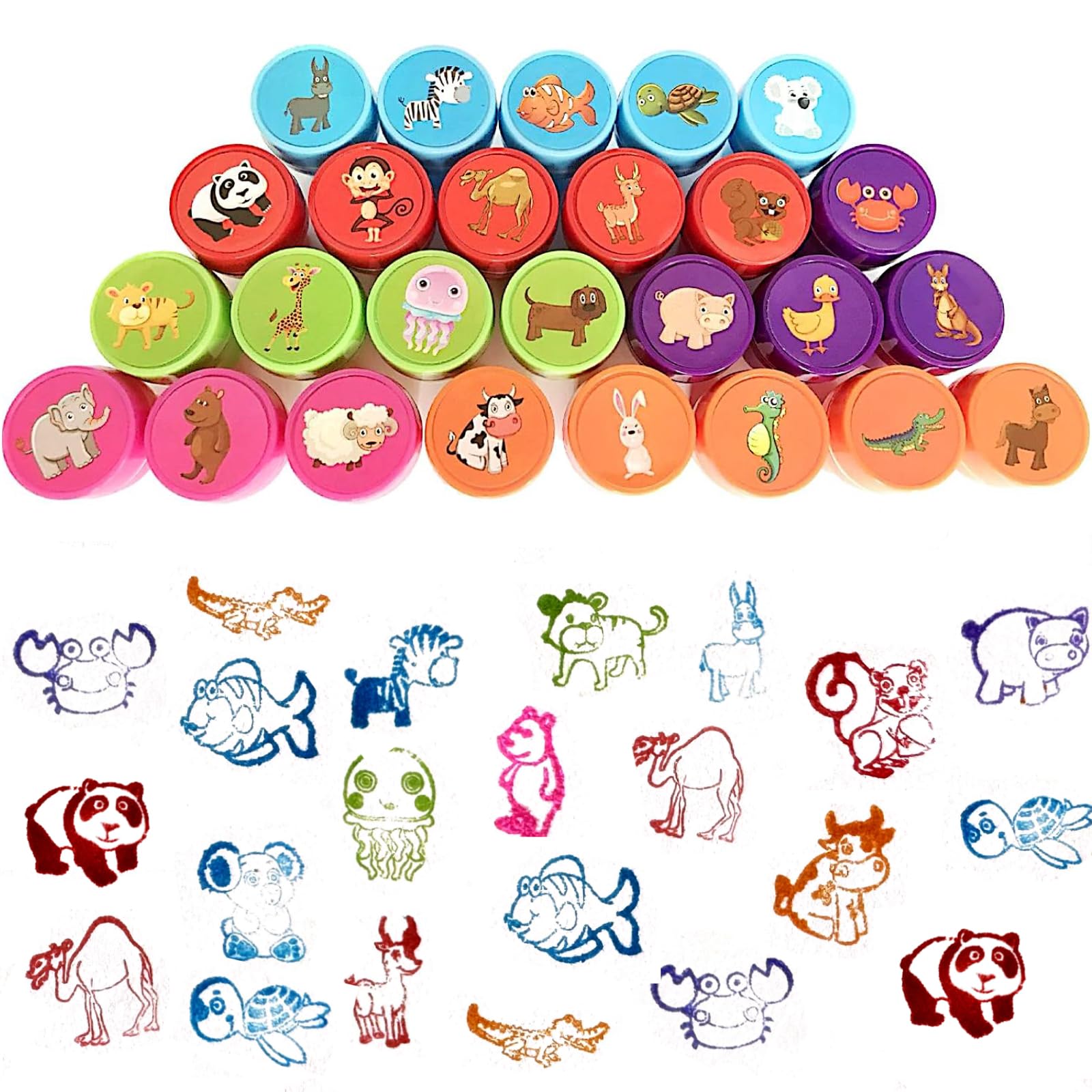 26Pcs Assorted Self-Inking Stamps for Kids - Ocean Life & Zoo Animal Stampers Set, Classroom Reward Prizes, Birthday Party Favors, Goody Bag Fillers (Perfect for Arts & Crafts, Scrapbooking, and Educational Activities)
