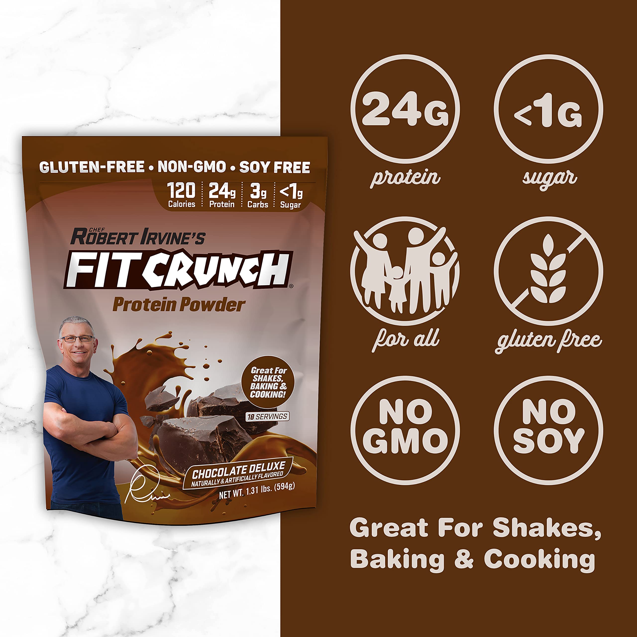 FITCRUNCH Tri-Blend Whey Protein Powder - Keto Friendly, Low Calorie, High Protein (18 Servings, Chocolate Deluxe) | Gluten Free & Soy Free Supplement for Weight Loss & Muscle Building - Perfect for Post-Workout Recovery & Healthy Snacking