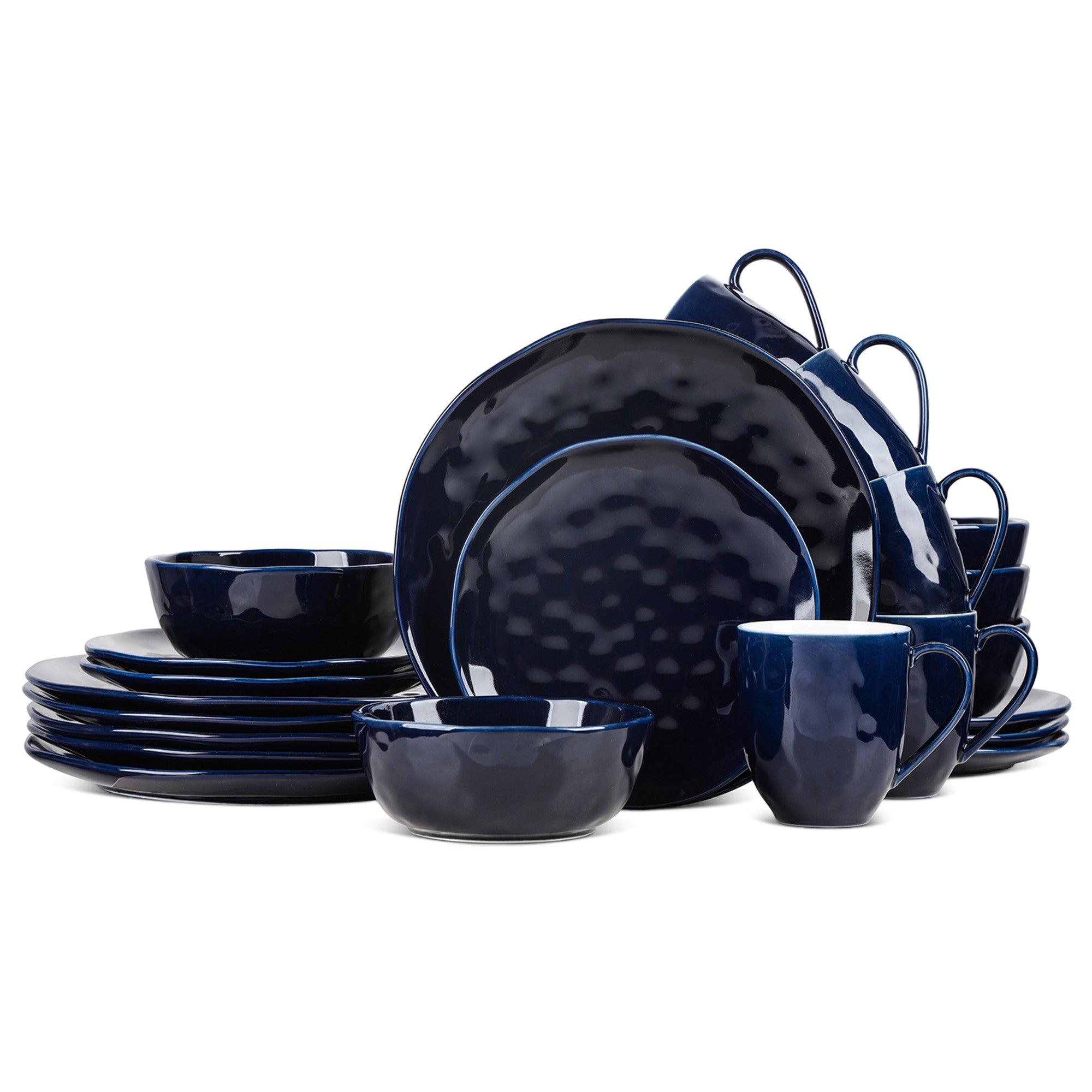 Premium Ivy Porcelain Dinnerware Set - Navy Blue 16-Piece Elegant Dinner Plates, Bowls, Mugs | Formal Dining, Wedding Registry & Holiday Entertaining