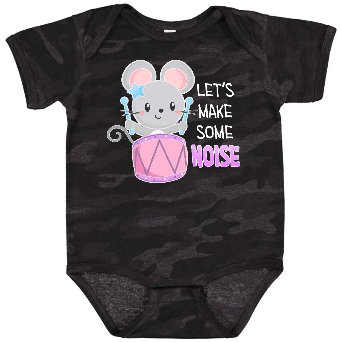 Inktastic Let's Make Some Noise Cute Mouse Drummer Baby Bodysuit - Adorable Musical Theme Outfit for Infants & Toddlers - Perfect for Concerts, Music Parties & Photo Shoots