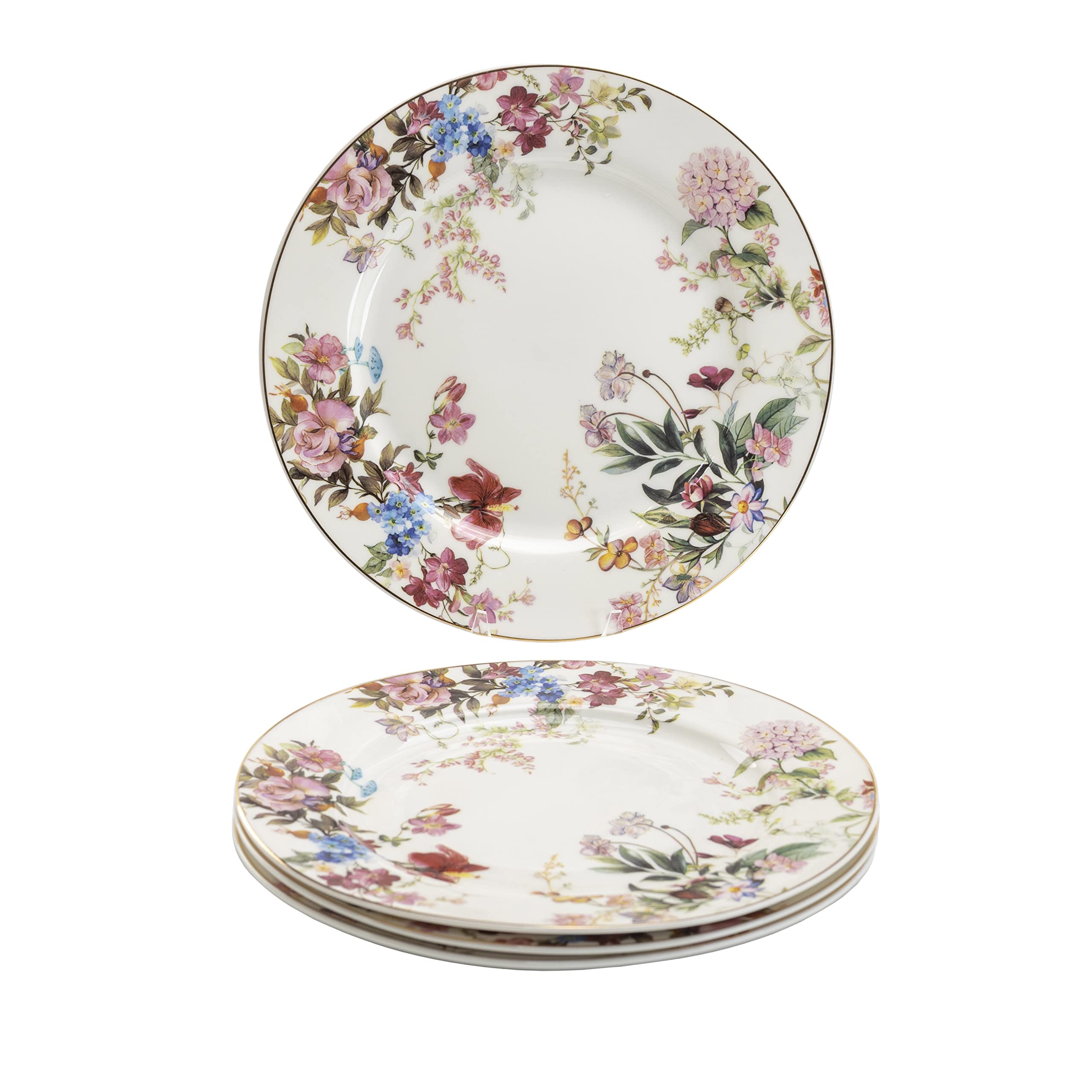 Gracie China 8-Inch Porcelain Plates Set of 4 - Pink Blue Garden for Dessert & Salad