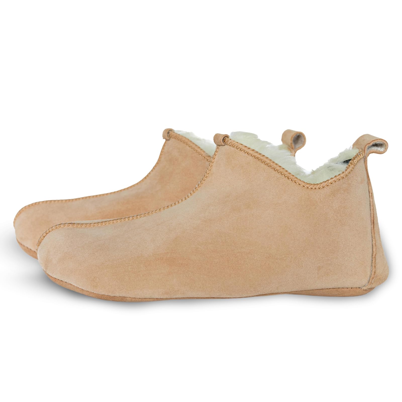 Unisex Natural Beige Wool Slippers with Soft Sole - Genuine Sheepskin Winter Slippers for Men and Women - Handmade Warm House Shoes for Indoor Comfort & Cozy Home Wear