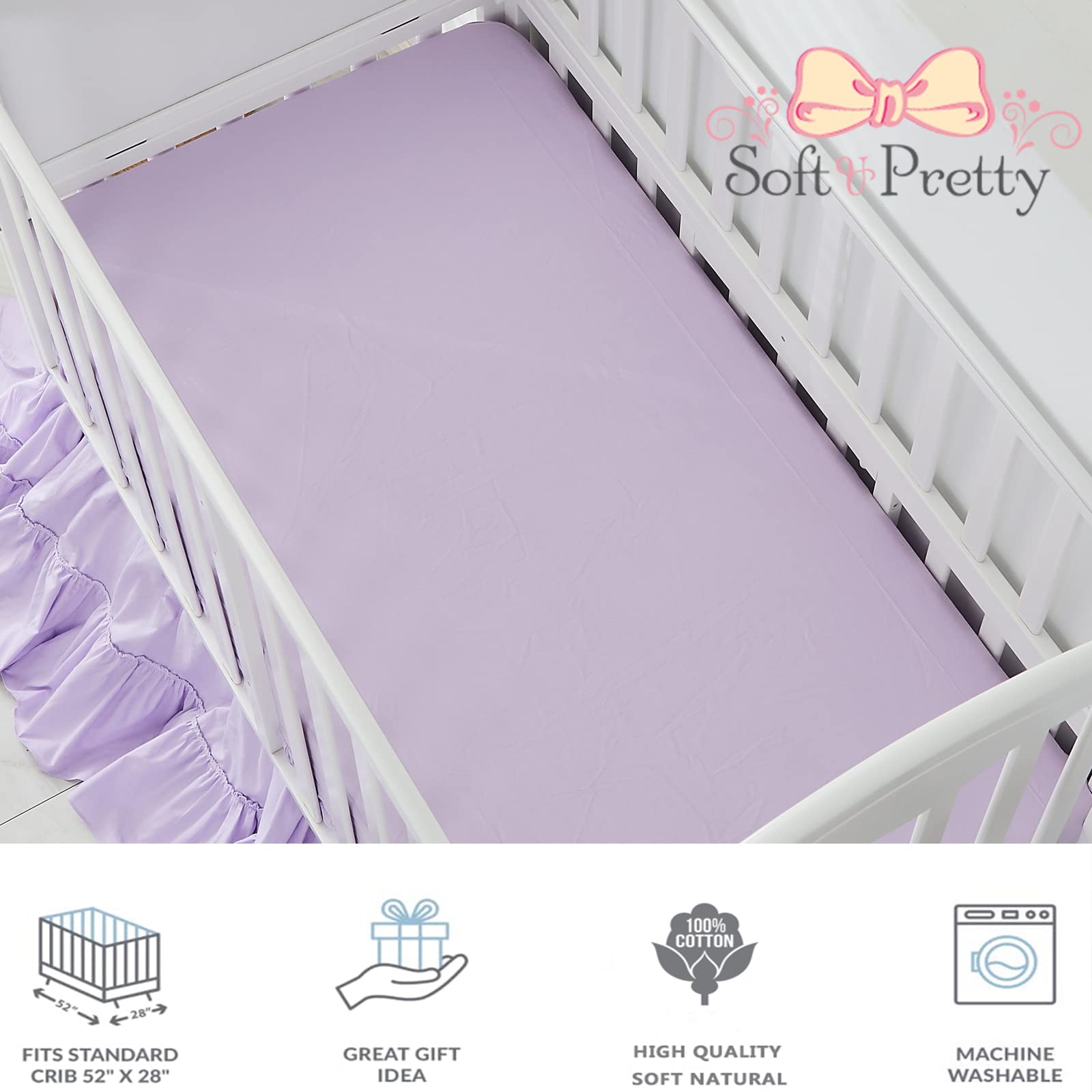 Brandream Purple Baby Girls 6-Piece Cotton Crib Bedding Set with Embroidered Elephant Quilt, Fitted Crib Sheet & Bed Skirt | Soft Nursery Bedding for Newborns & Toddlers | Perfect for Nursery Decor, Baby Showers & Gift Giving