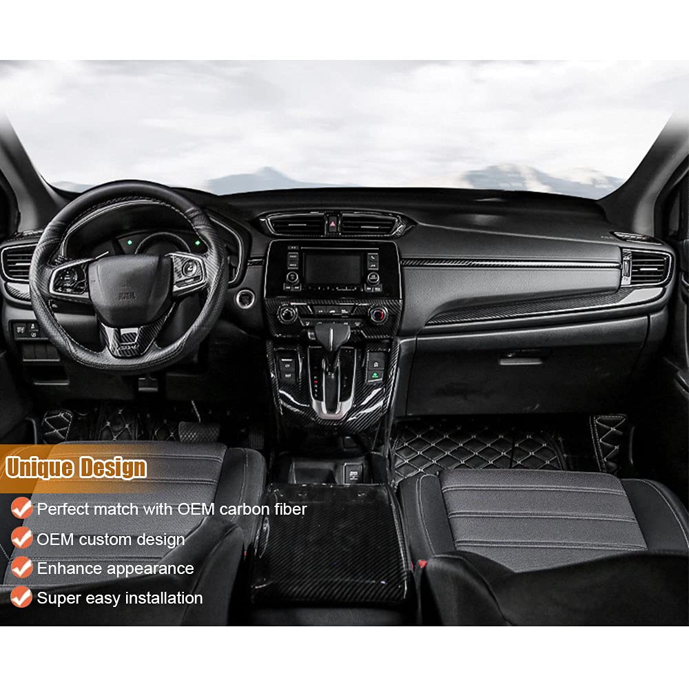Carbon Fiber Gear Shift Frame Console Panel Cover for Honda CRV CR-V Hybrid 2017-2022 | Interior Upgrade Accessory | Cup Holder & Trim Decal | Not Fit Gas Models (Without Gear Lever) | Perfect for Car Enthusiasts & Customization
