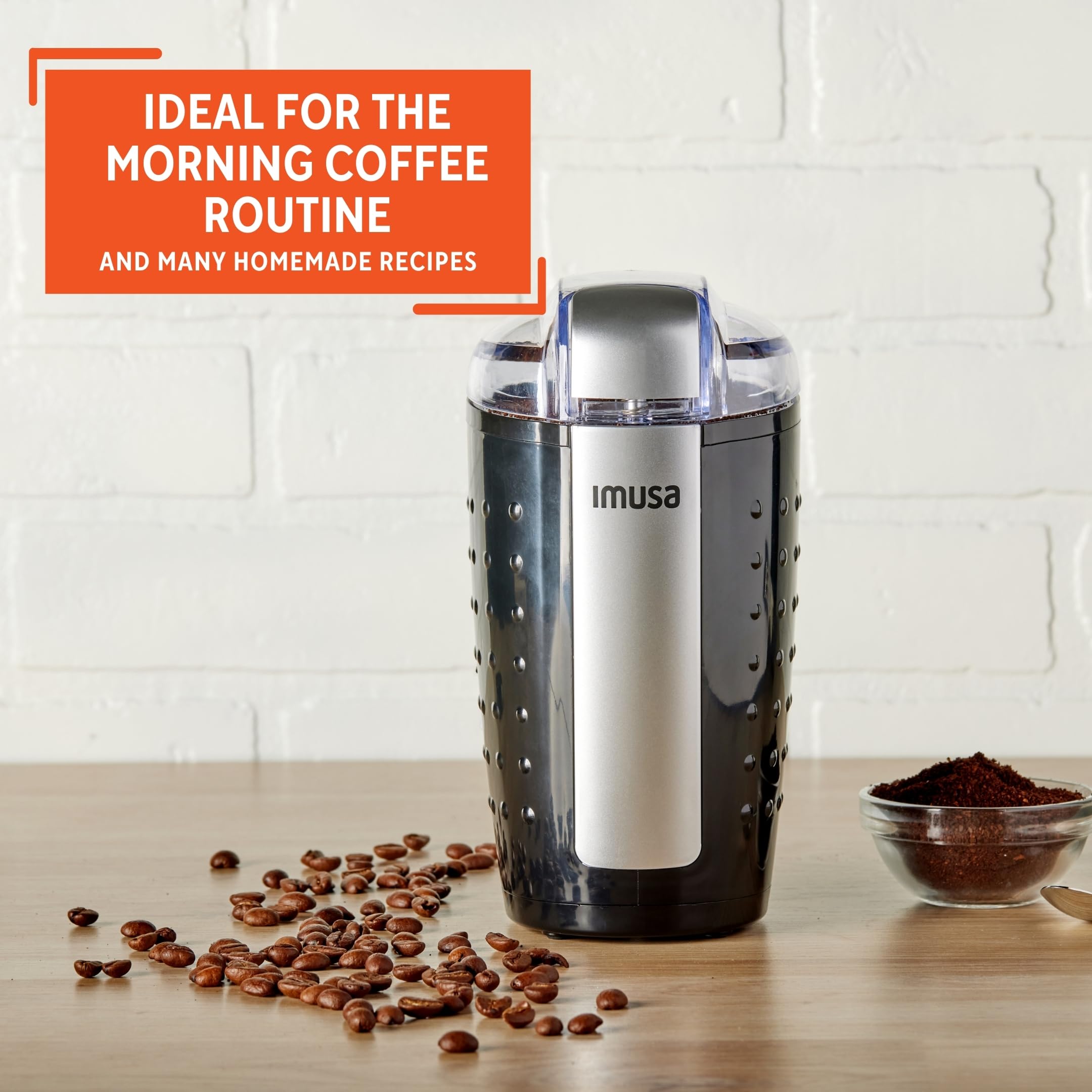 IMUSA 3oz Electric Coffee Grinder & Spice Grinder - Compact Black Blender for Fresh Ground Coffee, Herbs & Spices - Perfect for Home, Office & Travel Use