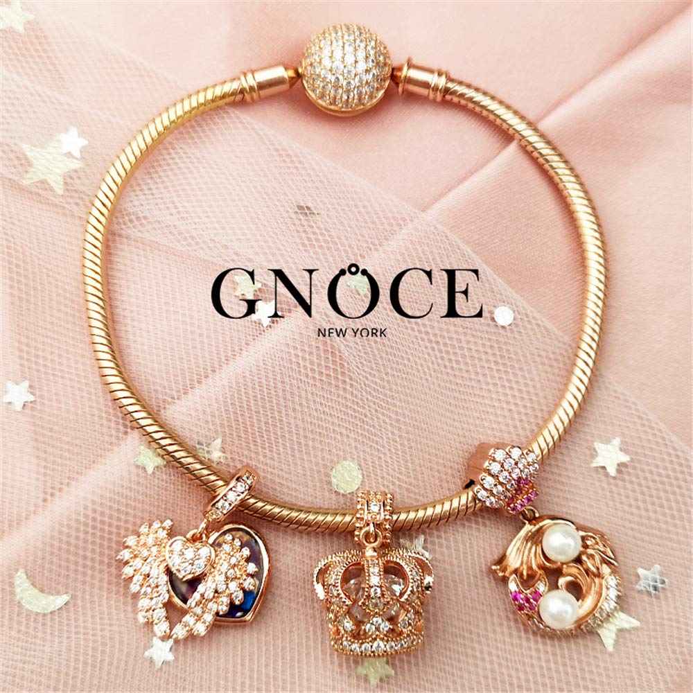GNOCE Sterling Silver Rose Gold Angel Wing & Mermaid Crown Charm Set - Elegant Pendant for Bracelet & Necklace, Perfect Gift for Women | Ideal for Birthdays, Anniversaries & Special Occasions