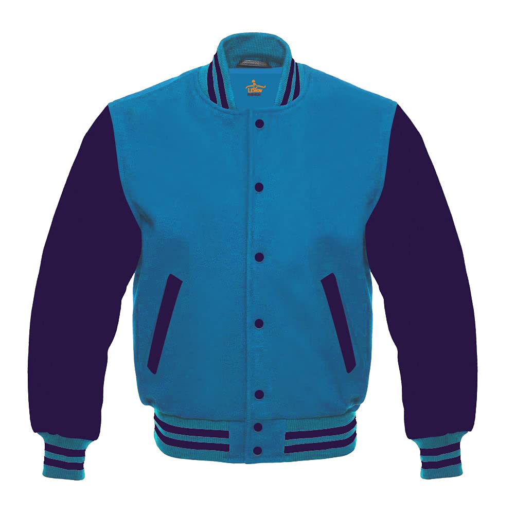 Men's Varsity Baseball Letterman Jacket - All Wool Bomber Style with Purple Sleeves for School Sports & Casual Wear | Perfect for Baseball Games, College Events & Street Fashion