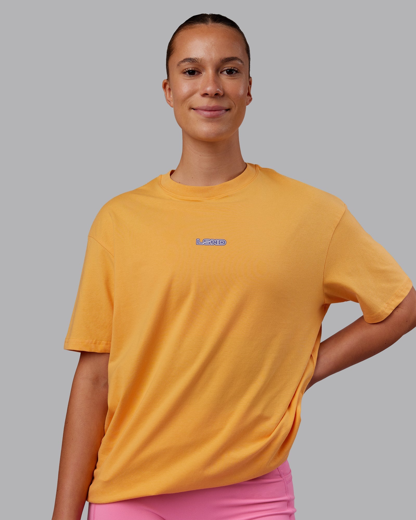 CFT BNE 25 FLX Cotton Oversized T-Shirt in Warm Apricot & Purple Opulence | Soft & Comfortable Loungewear for Women | Perfect for Casual Wear, Yoga, and Relaxing at Home