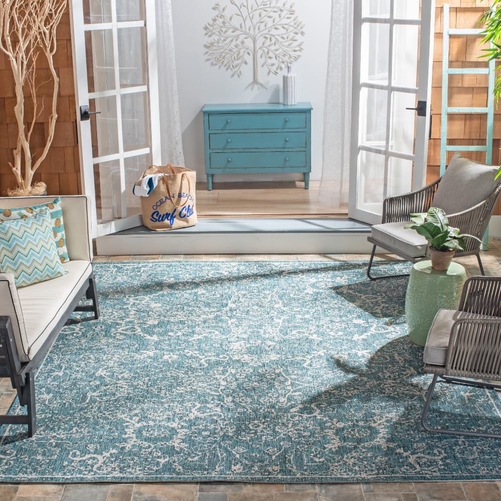 SAFAVIEH Courtyard Collection 8' x 10' Blue Grey Indoor Outdoor Waterproof Rug - Easy to Clean, Perfect for Patio, Backyard, Mudroom & High Traffic Areas