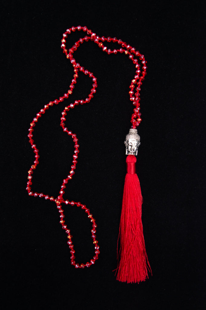 Buddha Necklace for Women & Men - Red Beaded Spiritual Jewelry for Meditation, Yoga & Positive Energy - Buddhist Prayer Mala Beads