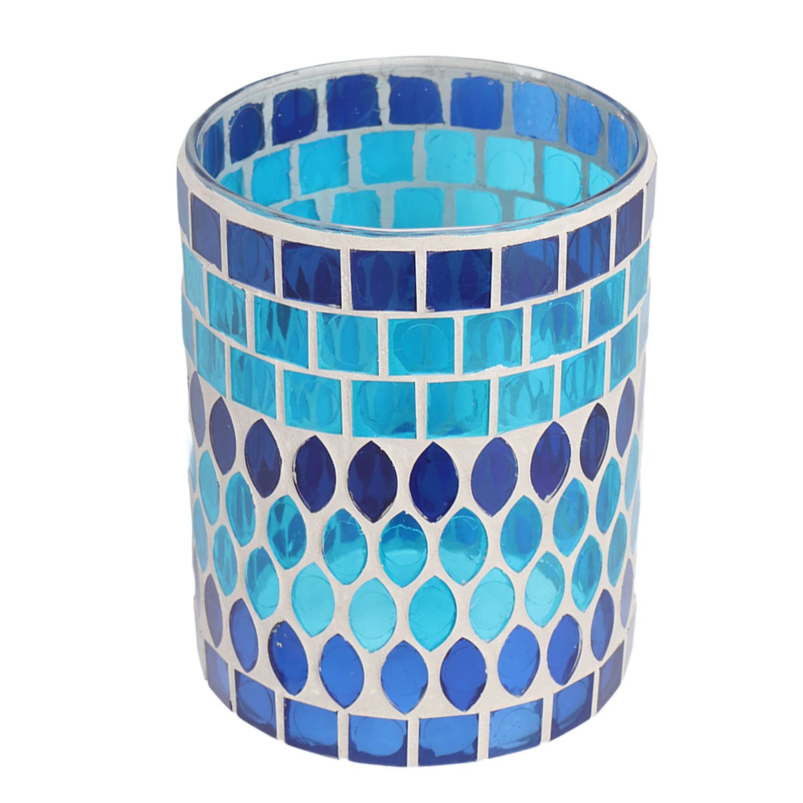 Handmade Mosaic Glass Candle Holder - Blue Votive Tealight Holder for Home Decor, Wedding Centerpiece, Romantic Dinner Ambiance