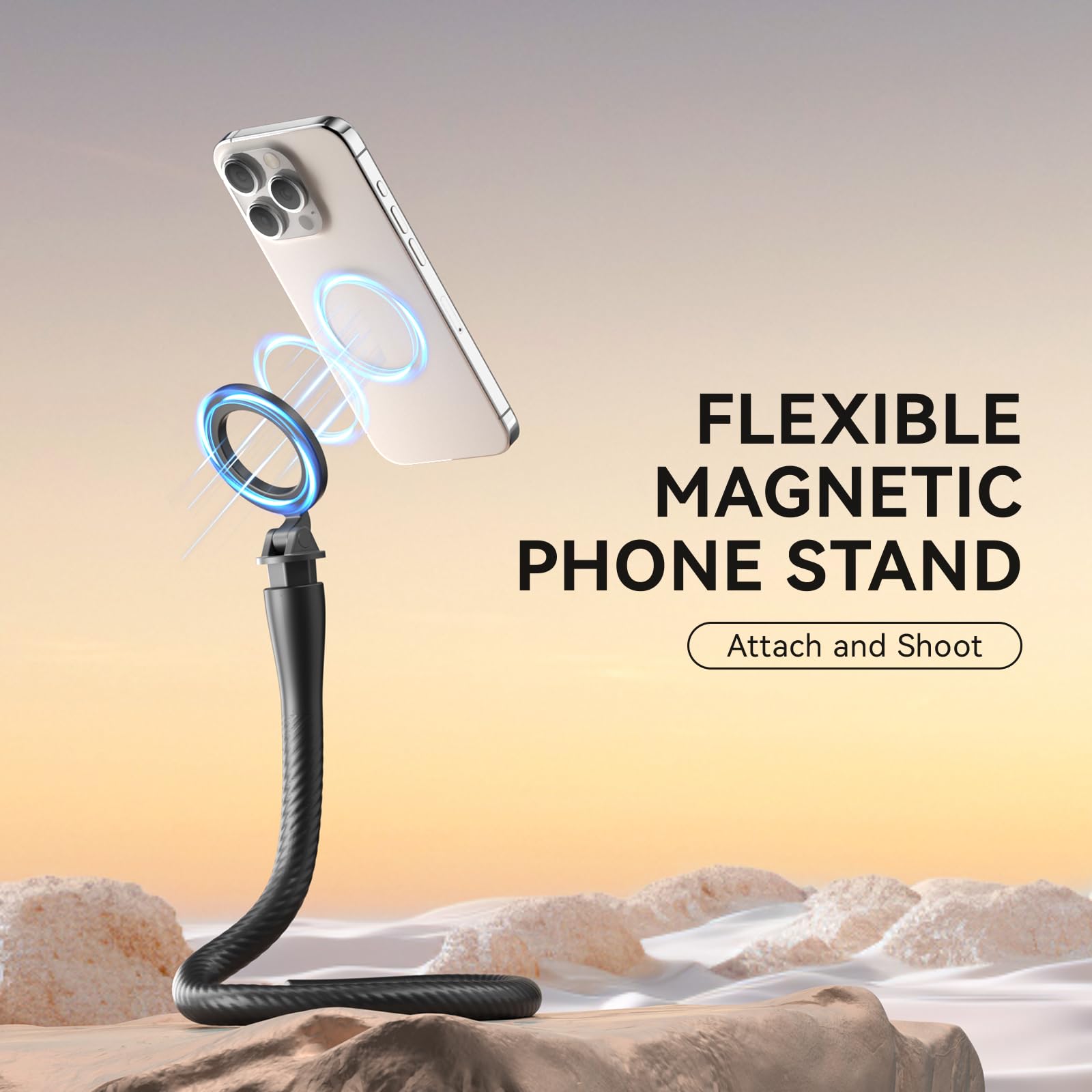 TELESIN Flexible Magnetic Phone Holder, Portable Magsafe Phone Stand & Selfie Stick for iPhone, Samsung, Action Cameras - Perfect for Shopping, Treadmill, Stroller, Vlogging (Black)