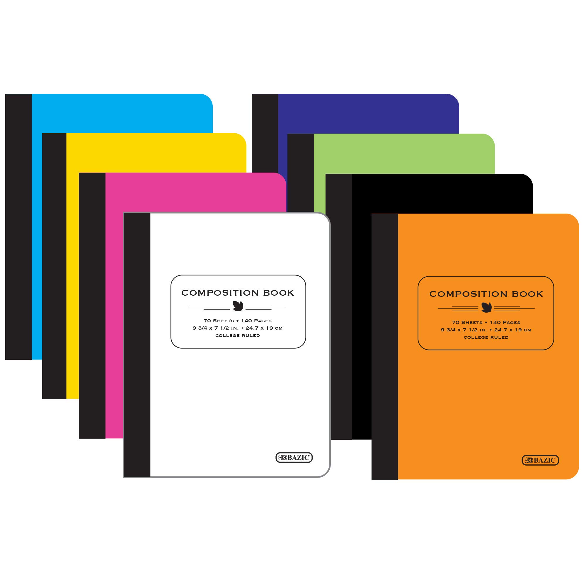 BAZIC 70-Sheet College Ruled Composition Notebooks - 48-Pack Assorted Colors, Poly Cover Writing Journals for School, Office & Note Taking | Perfect for Students, Professionals & Daily Organization