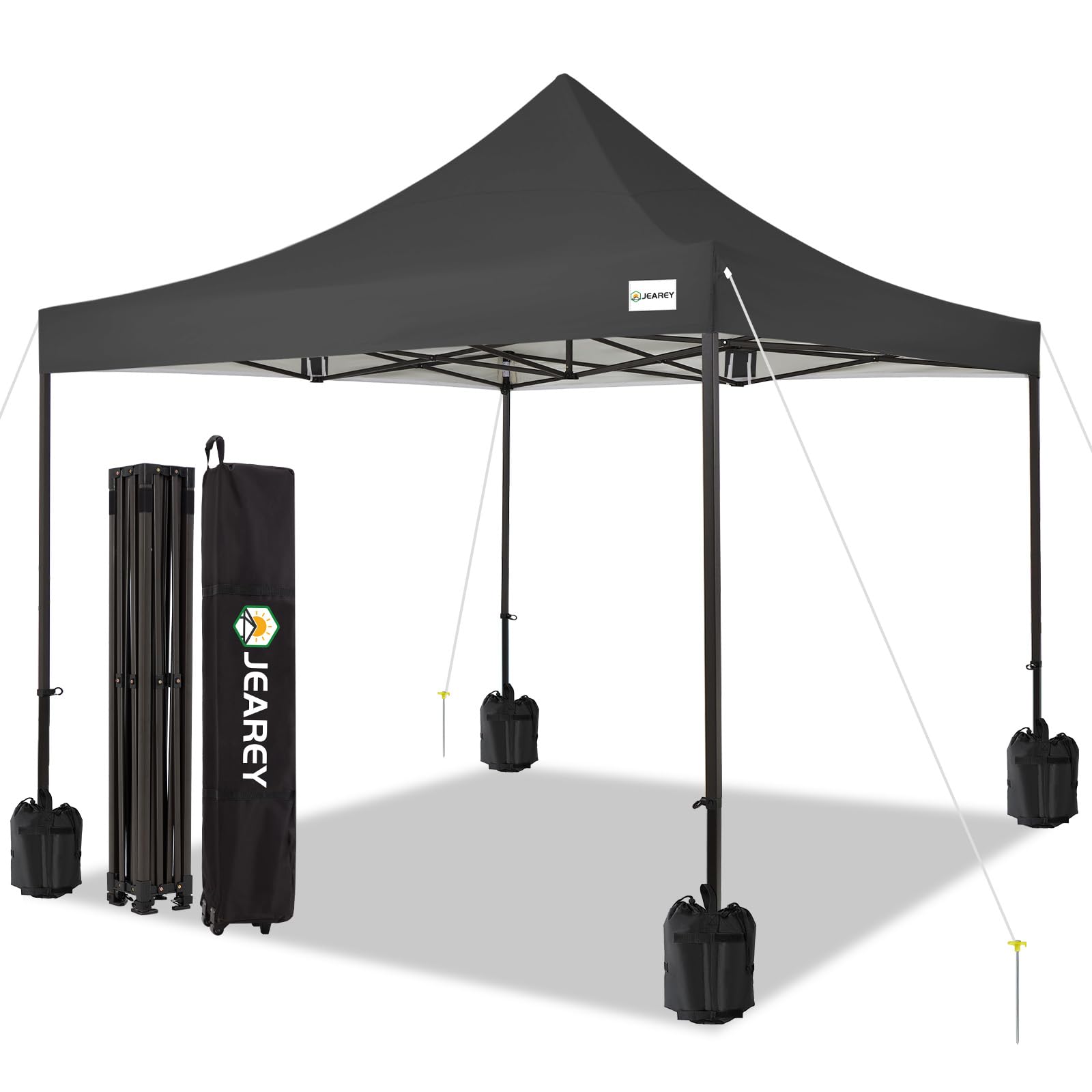 Upgraded 10x10 Pop Up Canopy Tent - Heavy Duty Outdoor Canopy with Roller Bag & 4 Sand Bags (Black) - Perfect for Camping, Beach Parties, Picnics, and Outdoor Events