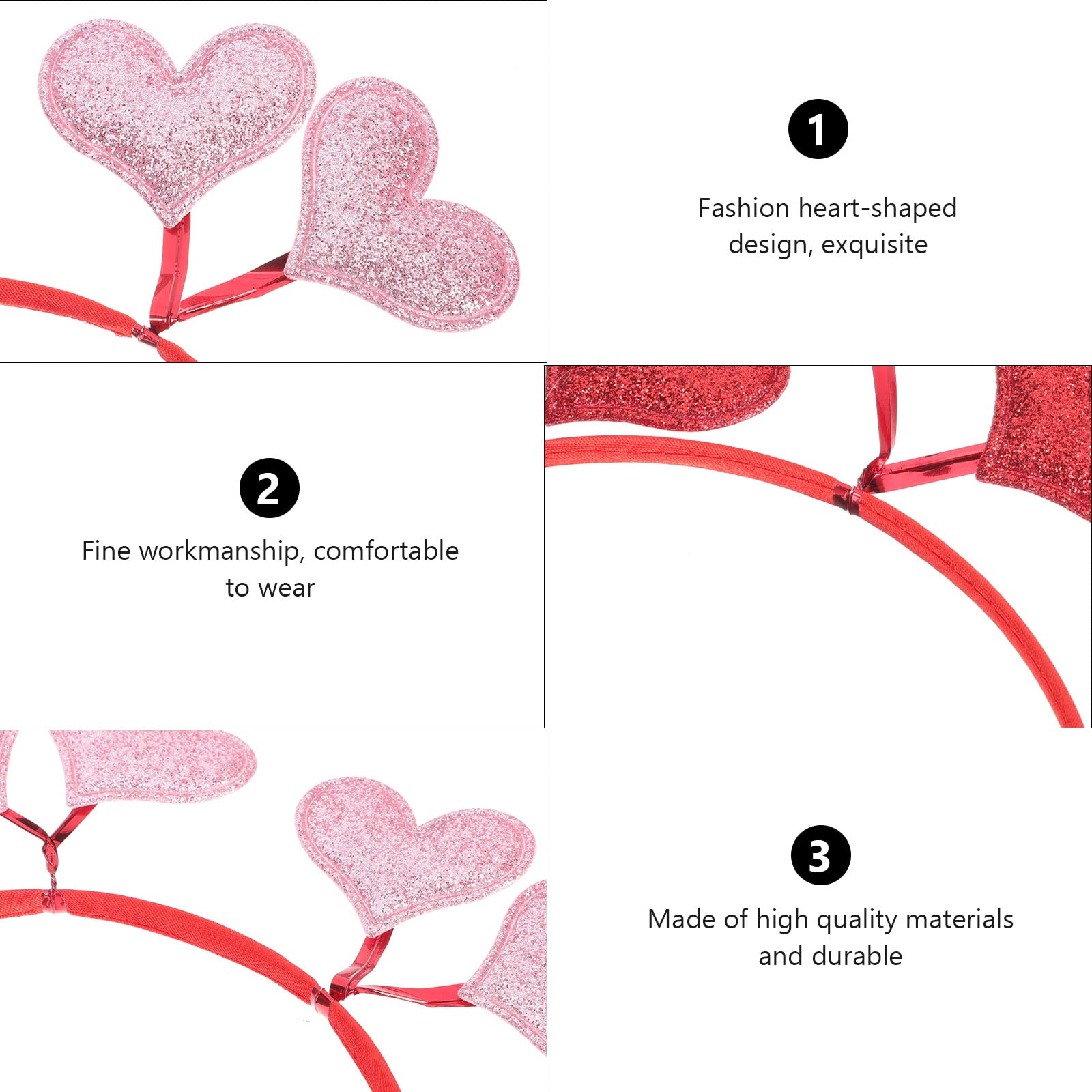 Lurrose 2pcs Red Heart Hair Headbands for Girls - Valentine's Day Party Hair Accessories, Love Heart Headpieces for Women, Perfect for Weddings, Prom, Cosplay & Birthday Gifts