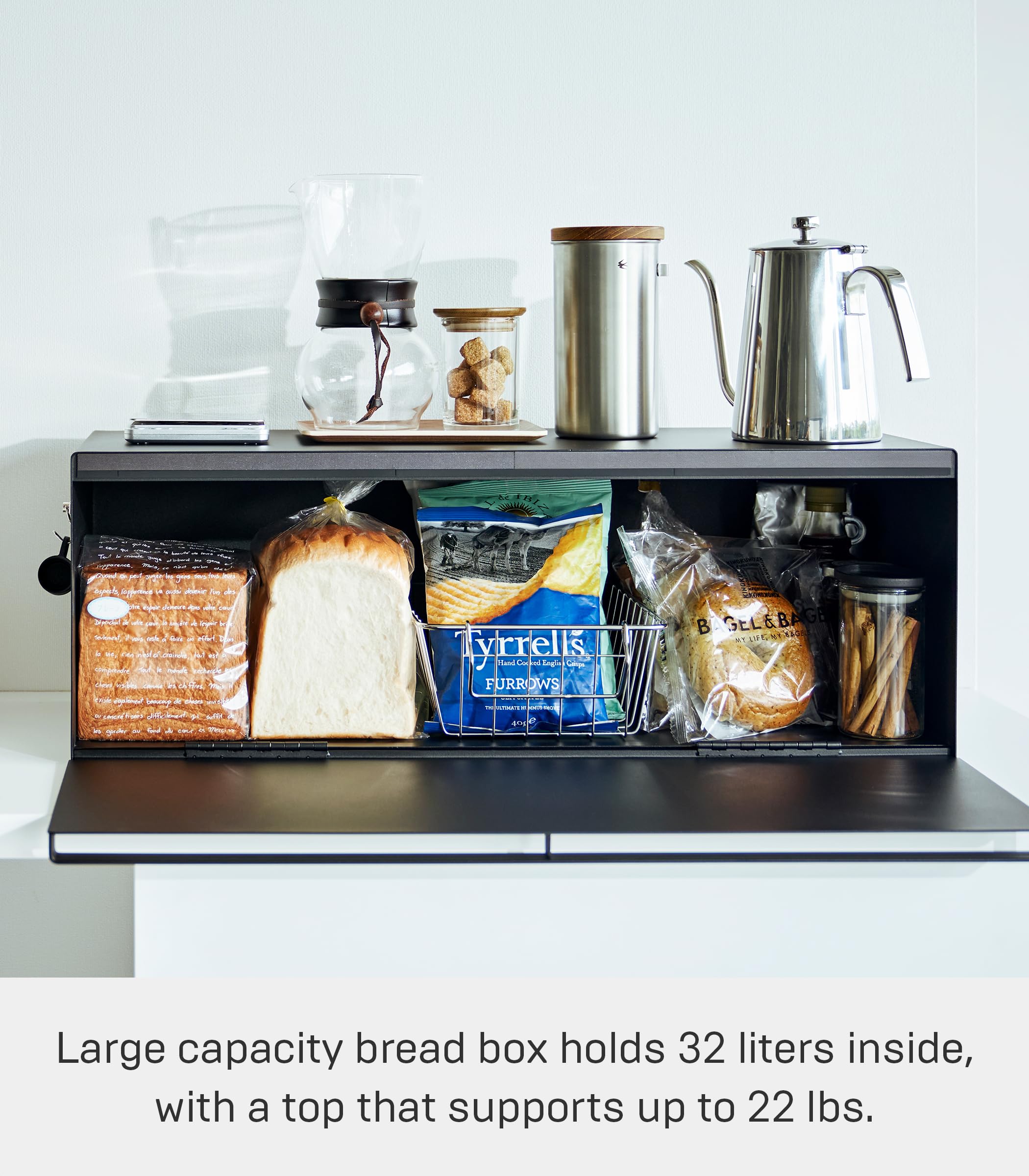 Yamazaki Home Tower Wide Bread Box - Stainless Steel Bread Storage Container for Kitchen Counter | Perfect for Keeping Bread Fresh and Organized in Pantry or Dining Room