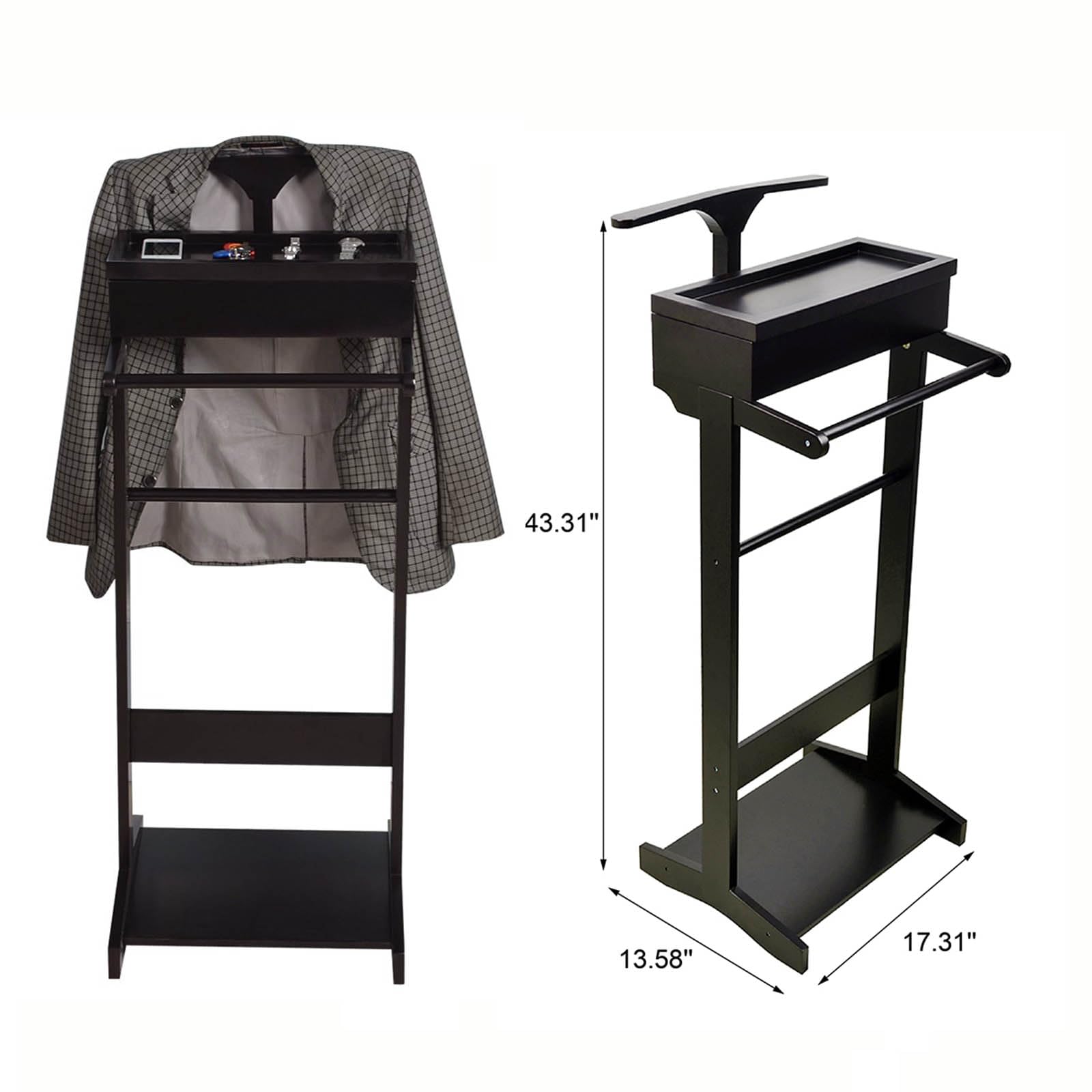 Wooden Valet Stand with Drawer & Trouser Bar - Clothes Hanger Organizer with Belt Storage for Men & Women - Bedroom, Closet & Dressing Room Essential
