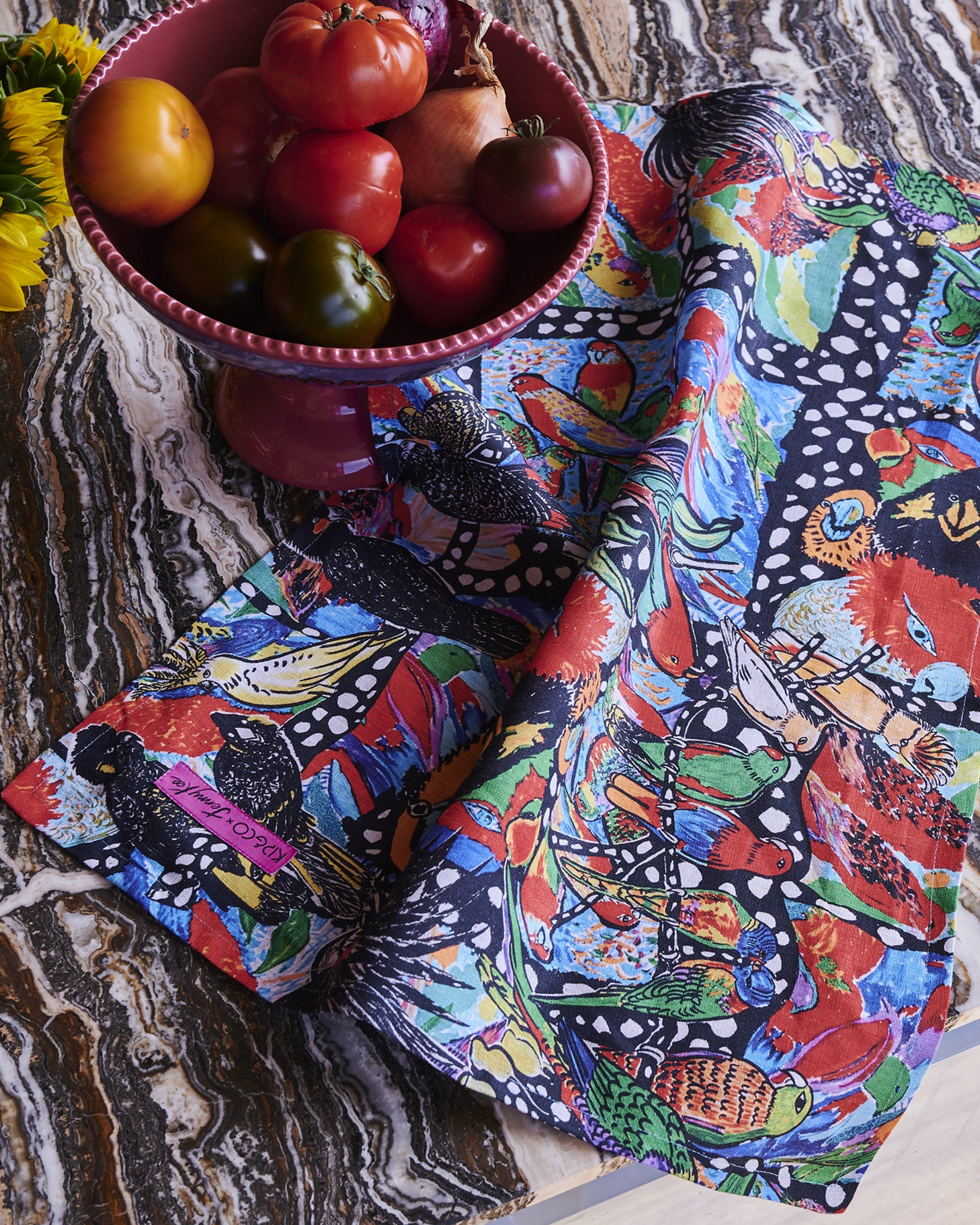 Kip&Co x Jenny Kee Parrots & Cockatoos Linen Tea Towel - Premium Kitchen Towel for Drying Dishes, Cleaning & Decor - Eco-Friendly Home & Kitchen Accessory