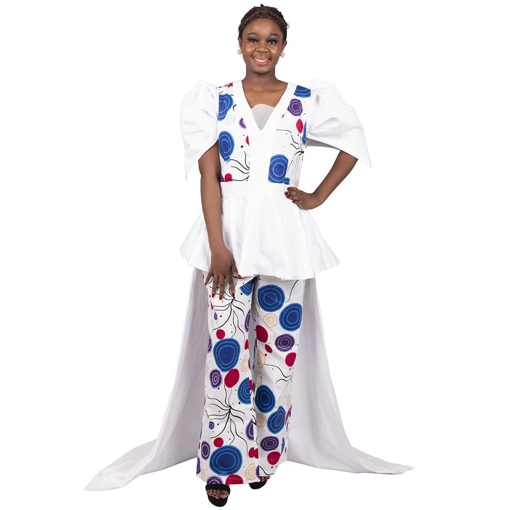 2 Pcs Women's Puff Sleeve Dashiki Top and Pant Set - African Print Party Outfit for Women, Casual Wear & Special Occasions