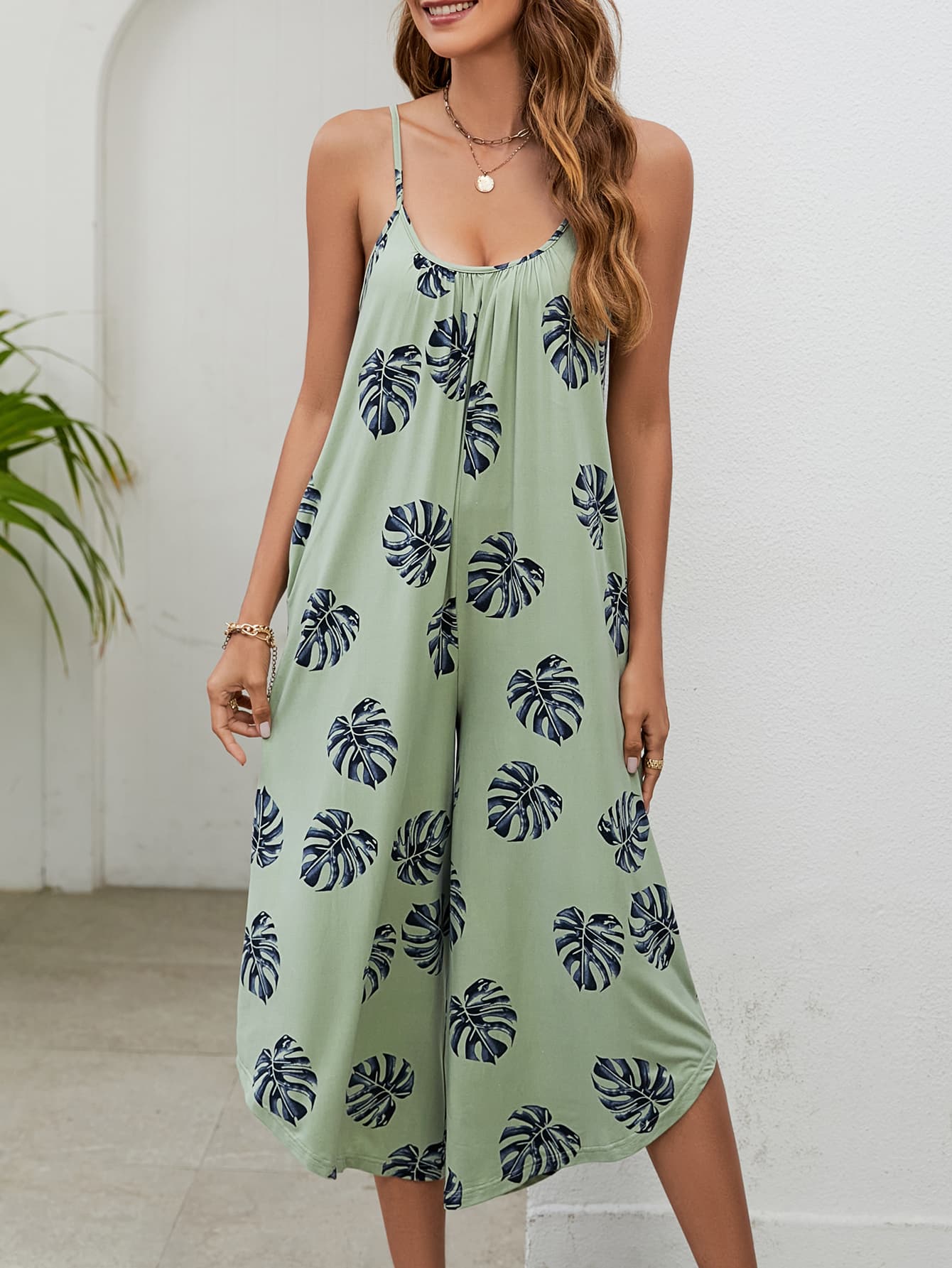 Monstera Leaf Print Vacation Romper - Tropical Summer Outfit for Beach, Pool & Travel