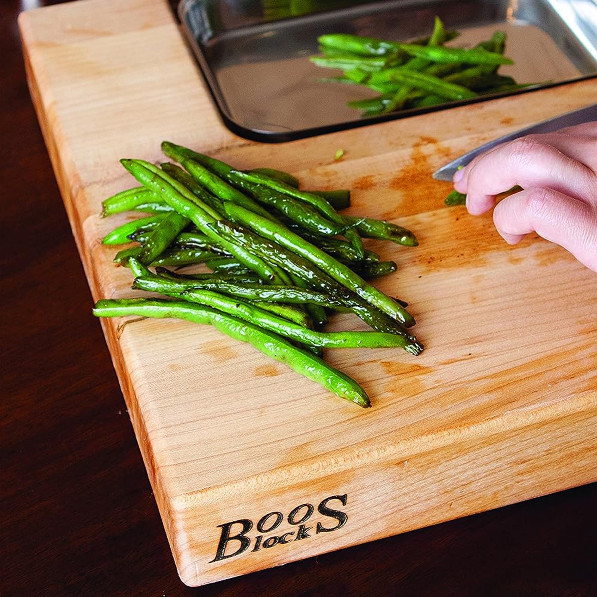 John Boos Newton Reversible Maple Wood Cutting Board with Juice Groove & Pan - 15