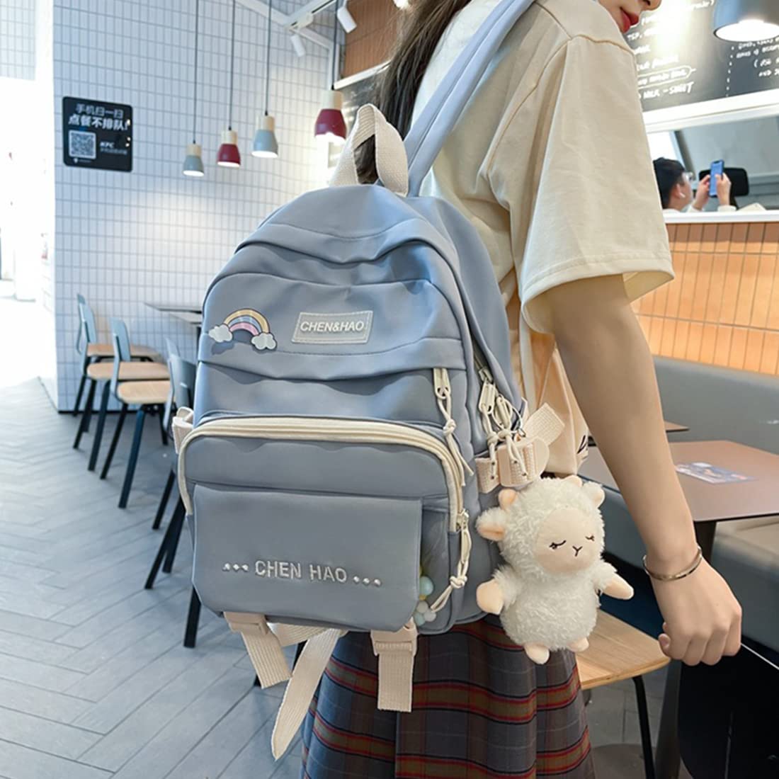 Cute Kawaii Mini Backpack with Pendant - 12.6 Inch Aesthetic Japanese Style Pastel Blue Bag for School, Travel & Cosplay | Perfect for Anime Lovers & Fashion Accessories
