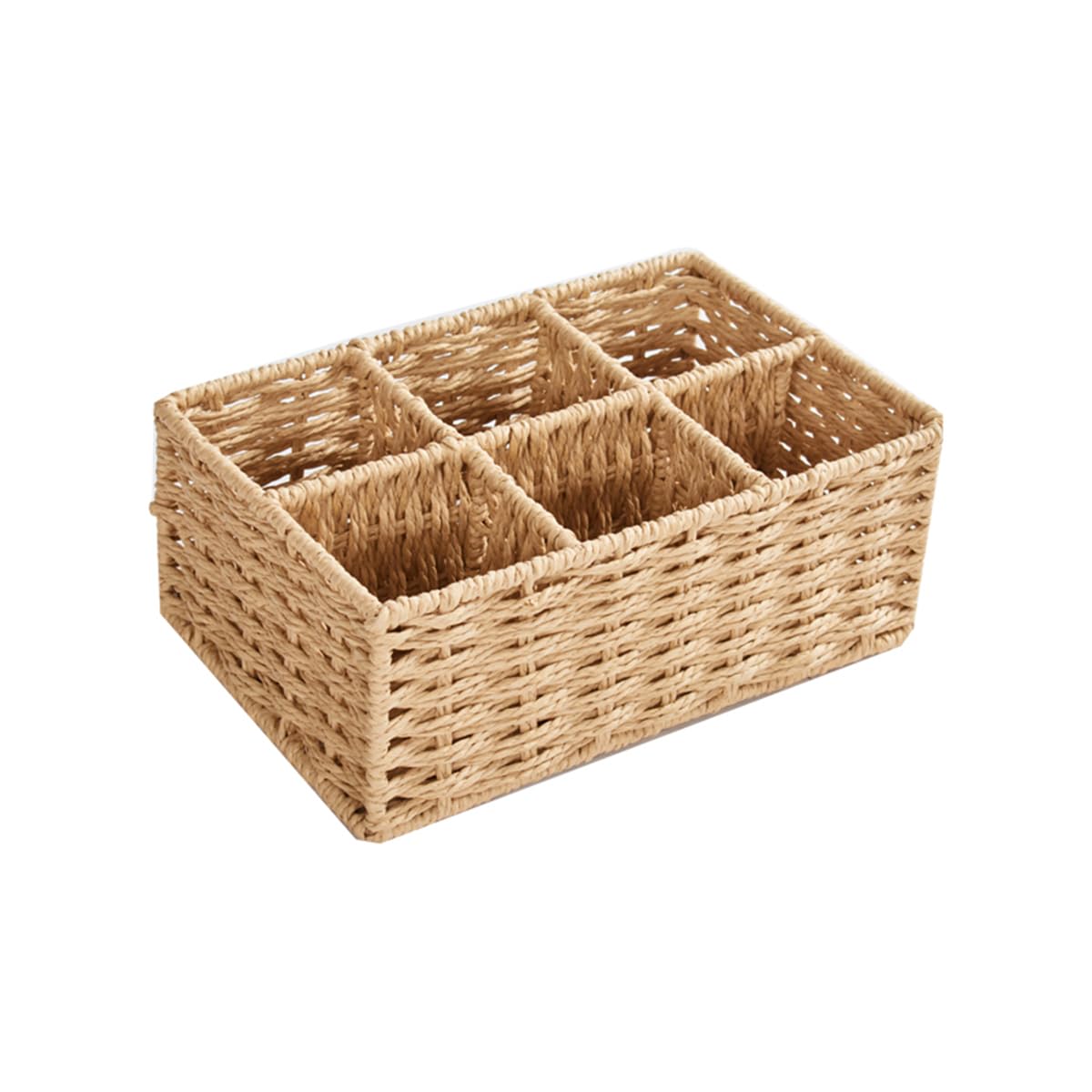 6-Grid Rattan Storage Box for Desk - Phone & Remote Holder - Office & Home Use (Khaki)