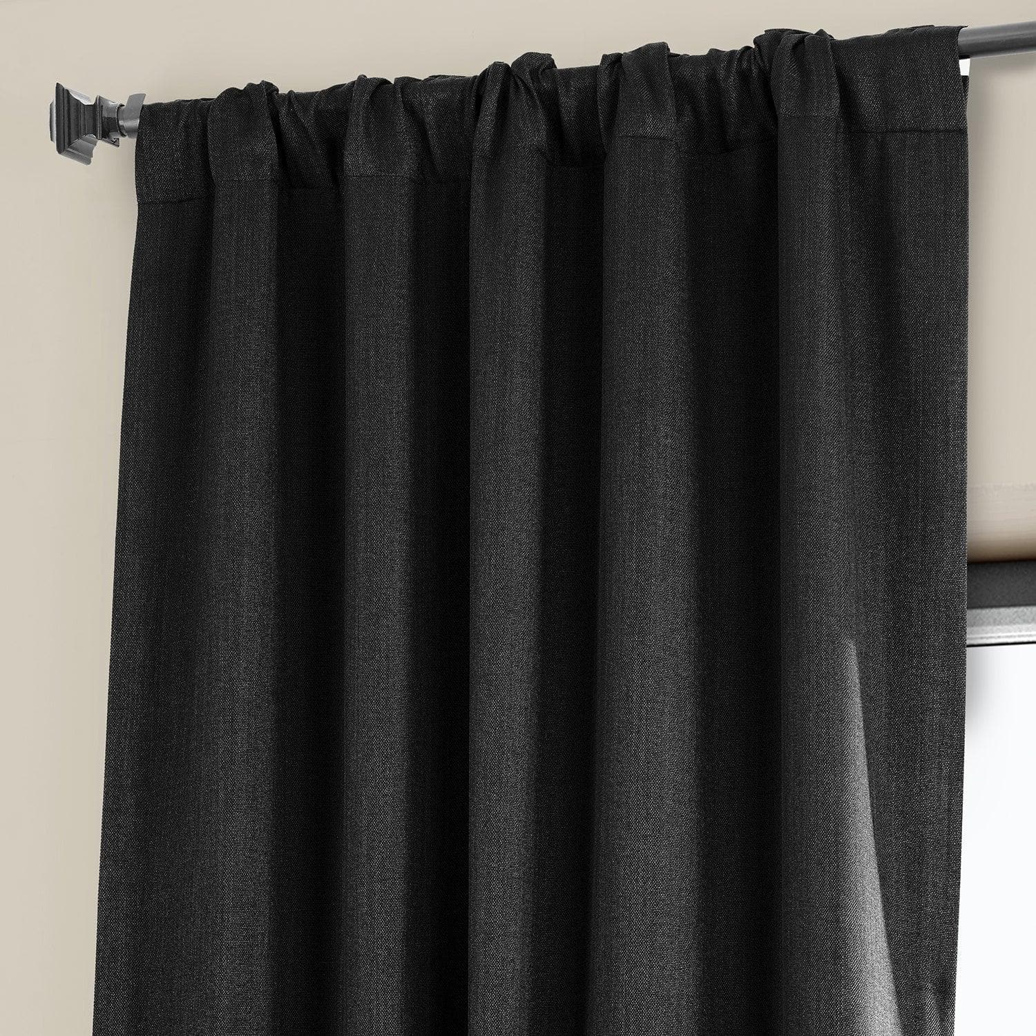 Black Textured Faux Linen Blackout Curtains for Bedroom - Noise Reducing & Thermal Insulated Window Drapes for Living Room, Nursery & Home Theater