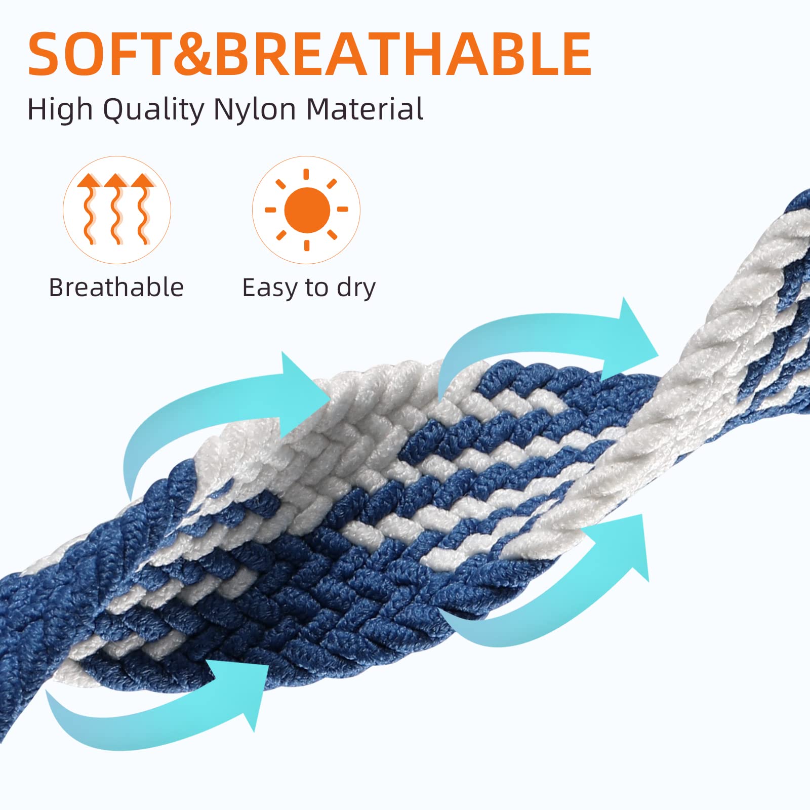 Breathable Braided Solo Loop Band Compatible with Fitbit Sense/Versa 3 - Stretchable Sport Wristband for Women & Men - Perfect for Workouts, Running & Everyday Wear