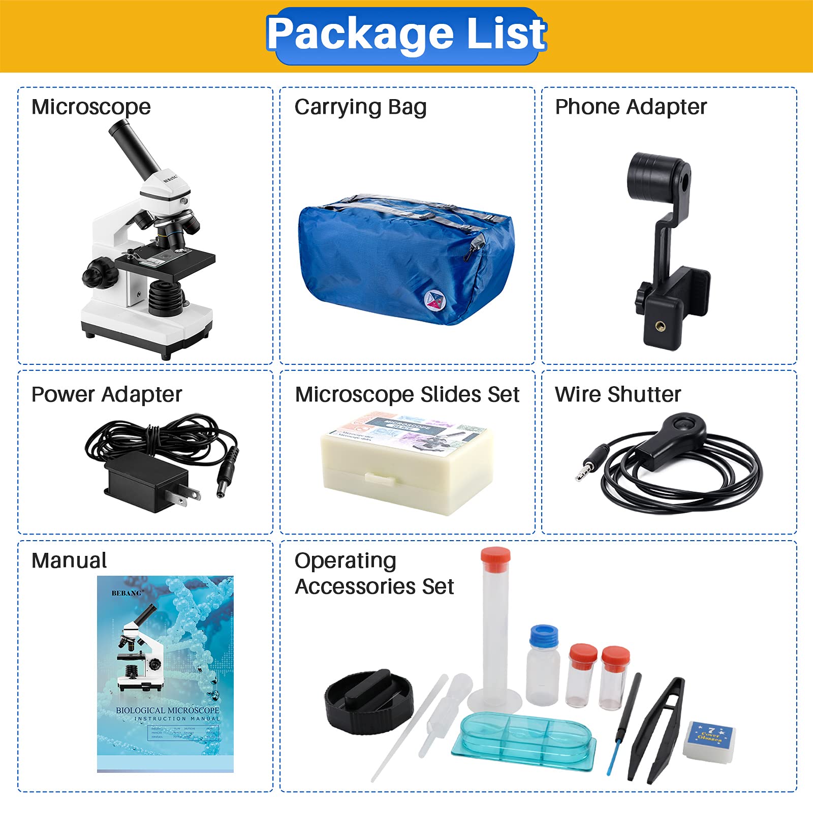 BEBANG 100X-2000X Compound Microscope for Adults & Kids - Professional Microscope Kit with Slides for Students, Home School & Science Lab - Perfect for Biology Experiments, Classroom Learning & STEM Education