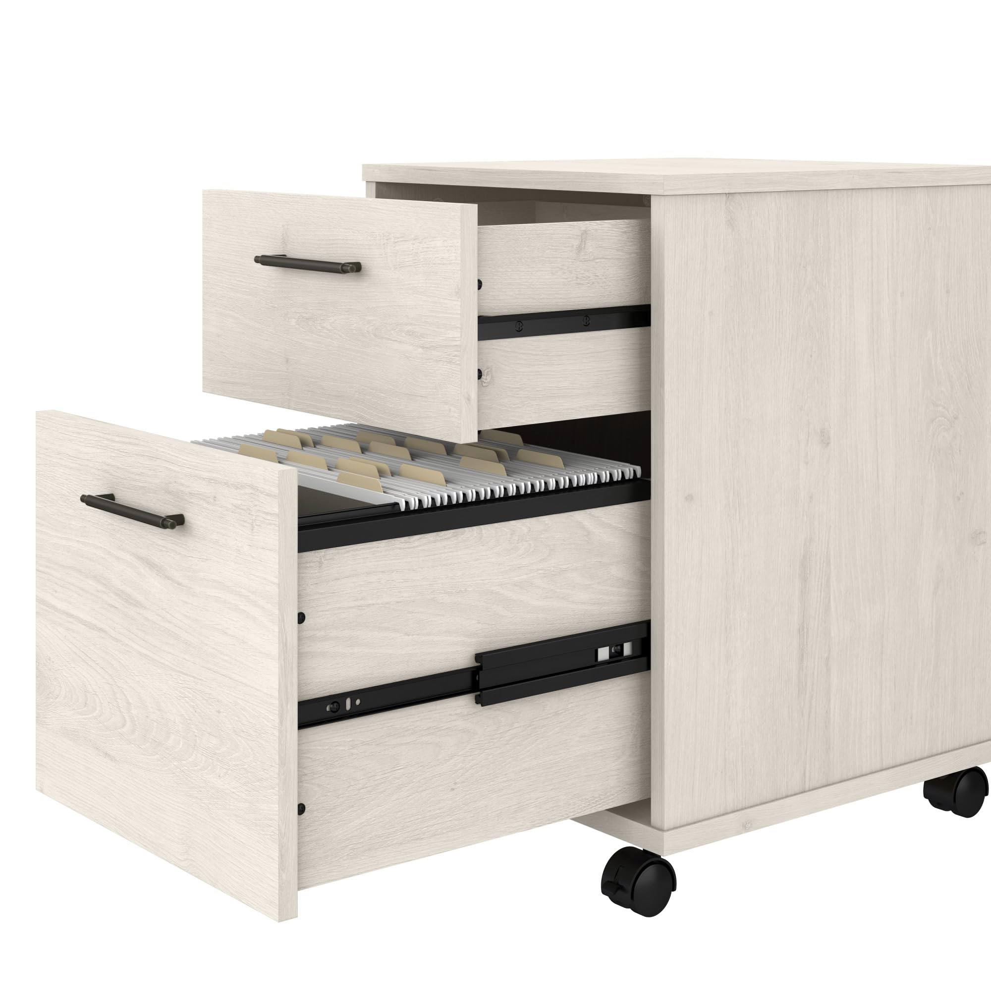 Bush Furniture Key West 2-Drawer Rolling File Cabinet - Linen White Oak Mobile Storage Cabinet for Home Office, Small Under Desk Organization with Wheels | Perfect for Document Storage & Workspace Organization