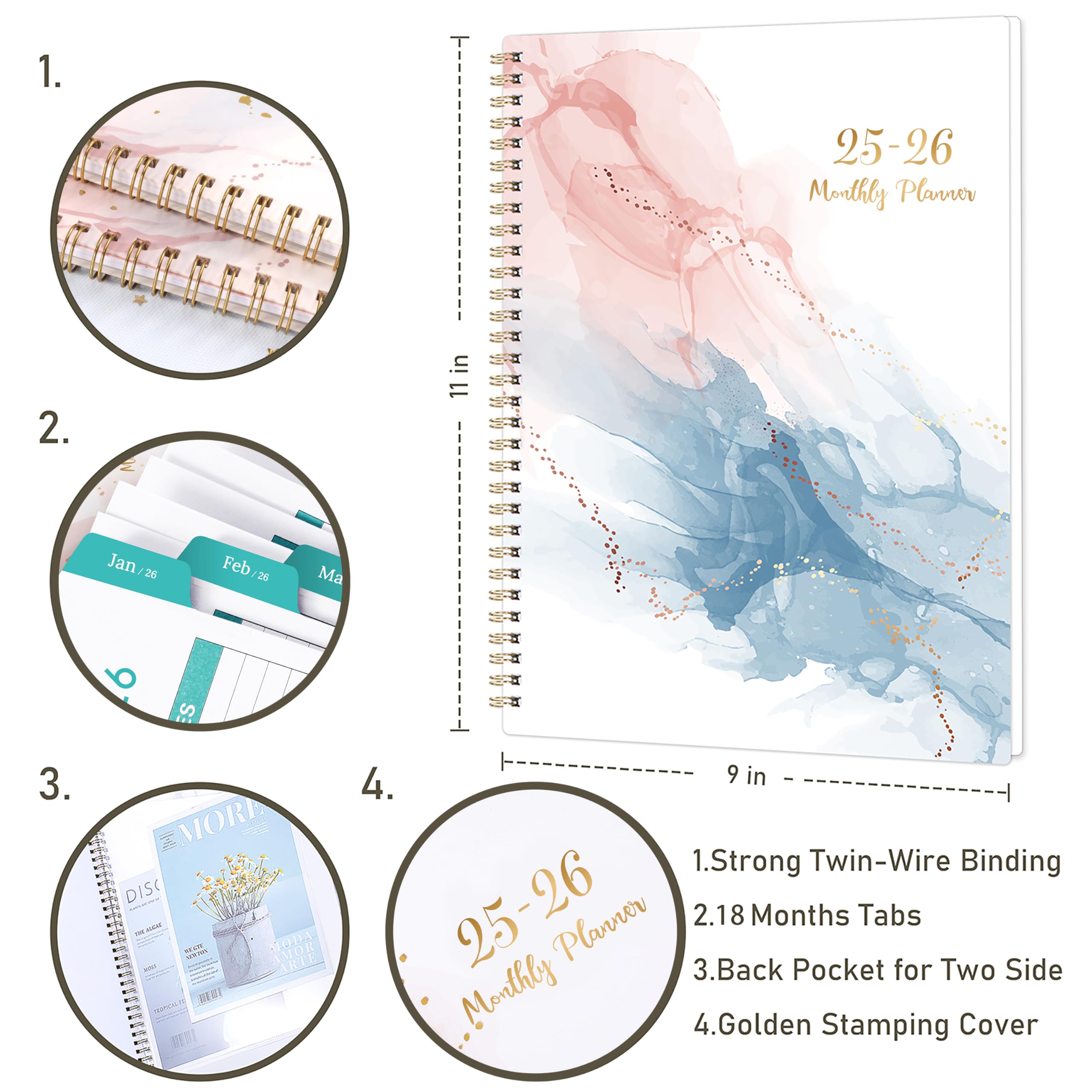 2025-2026 Monthly Planner with Tabs & Inner Pocket - July 2025 to December 2026 Calendar Organizer, 8.5