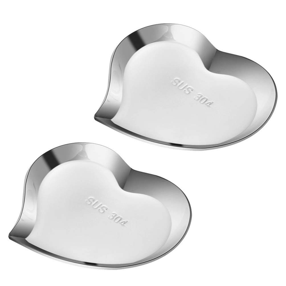 Heart-Shaped Stainless Steel Dip Bowls - 2PCS Mini Appetizer Plates for Sushi, Fruit & Snacks