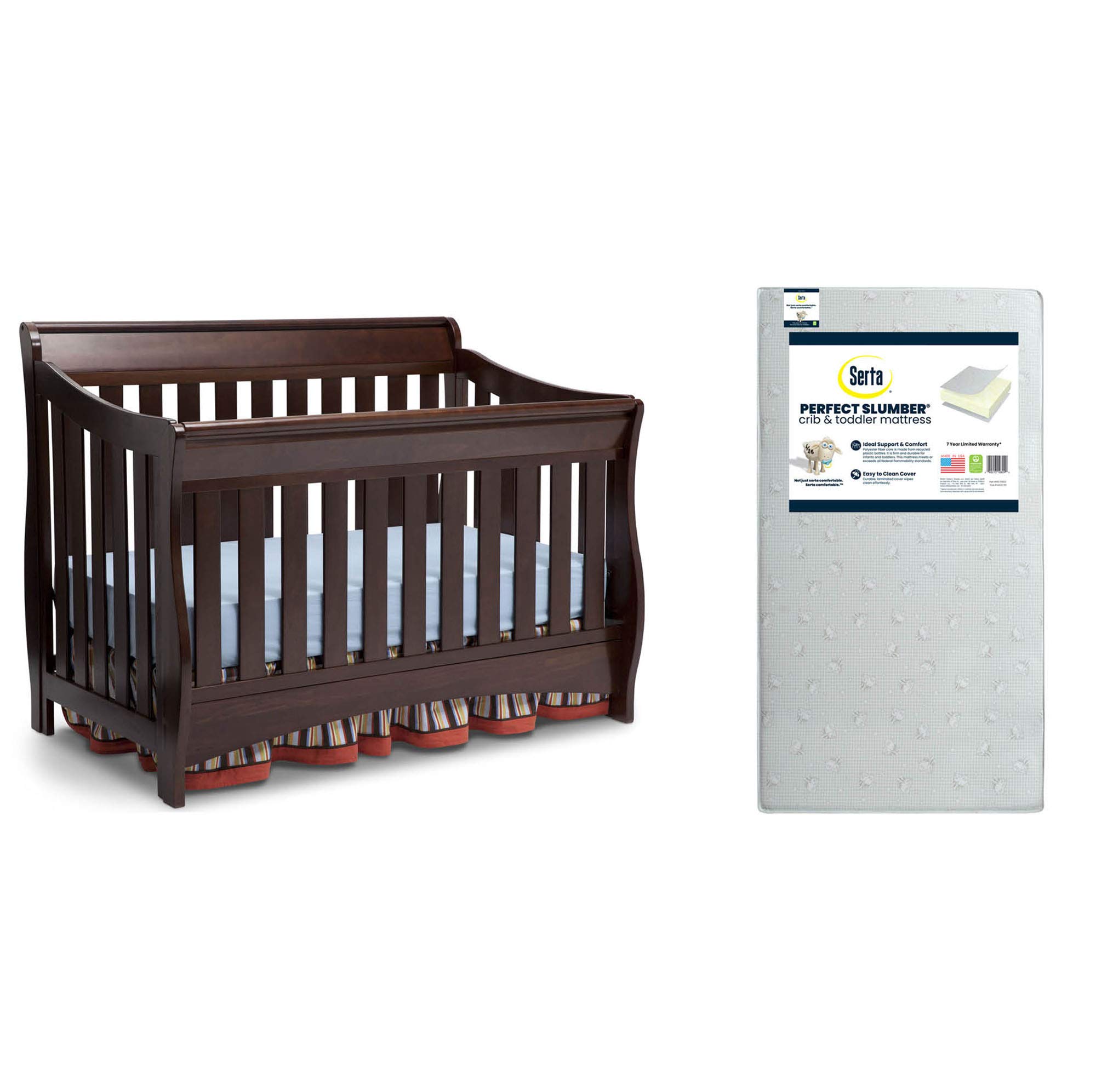 Delta Children Bentley S Series 4-in-1 Convertible Crib in Chocolate Finish with Serta Perfect Slumber Dual-Sided Crib Mattress - Nursery Furniture Set for Newborns to Toddlers | Safe Sleep Solution for Baby's Nursery or Daycare