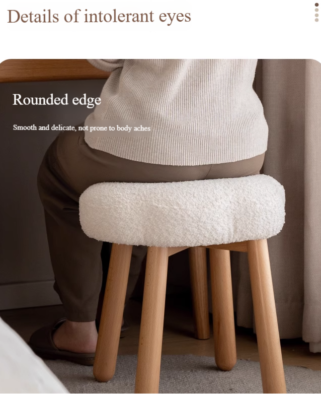 Solid Wood Makeup Stool - Beech & Birch with Lamb Velvet Upholstery | Cloud-Shaped Seat for Vanity, Dressing Room & Bedroom Decor