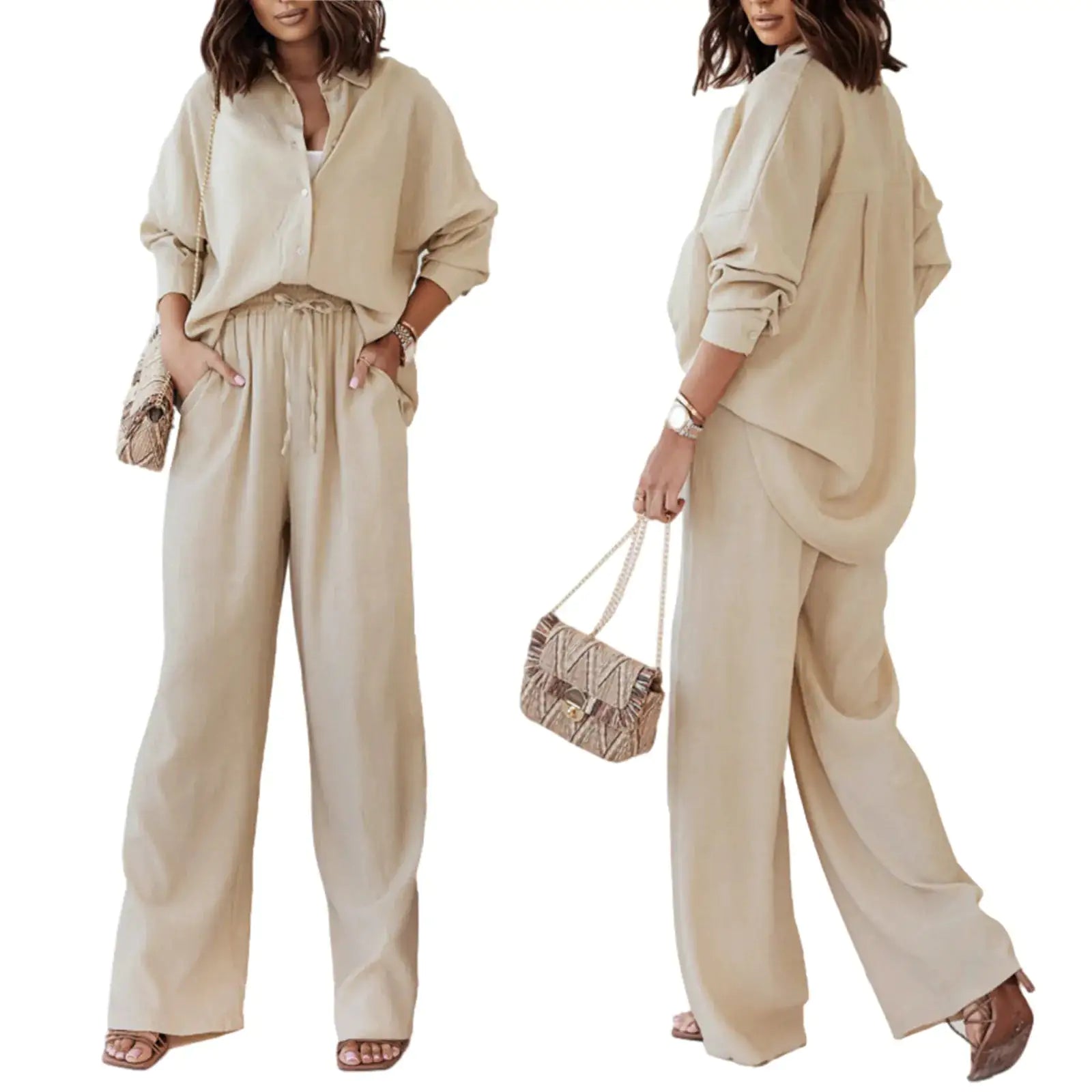 Stylish 2-Piece Women's Outfit Set - Comfortable Blouse & Pants for Work, Casual Wear & Daily Fashion | Trendy Matching Top and Bottom Set