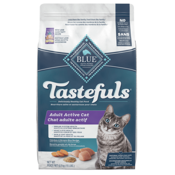BLUE Tastefuls Healthy Living Chicken & Brown Rice Recipe Dry Cat Food - 15lb Bag | Premium Natural Nutrition for Adult Cats | Ideal for Weight Management & Digestive Health