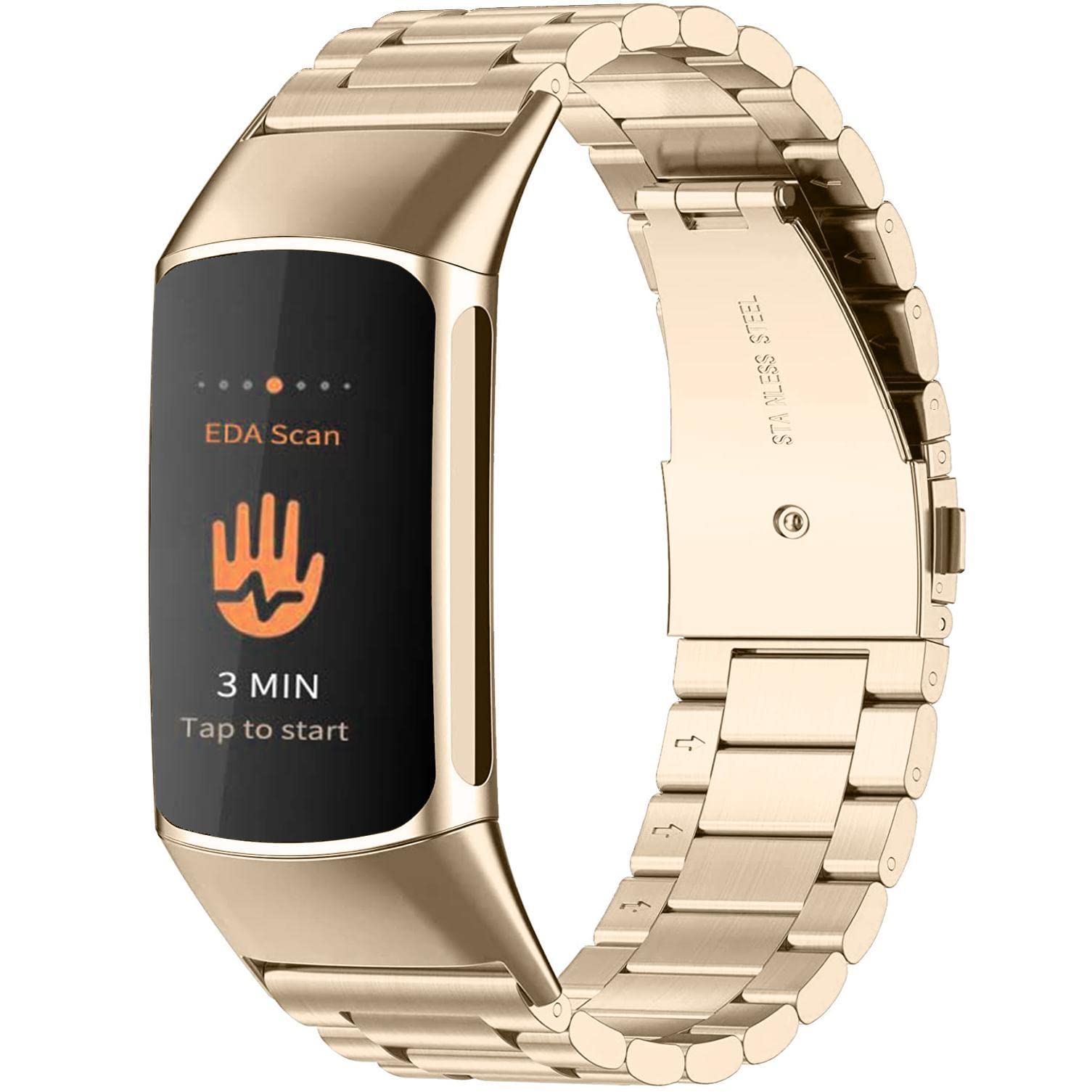 Fitbit Charge 5 Metal Band - Stainless Steel Strap for Men & Women | Gym & Work