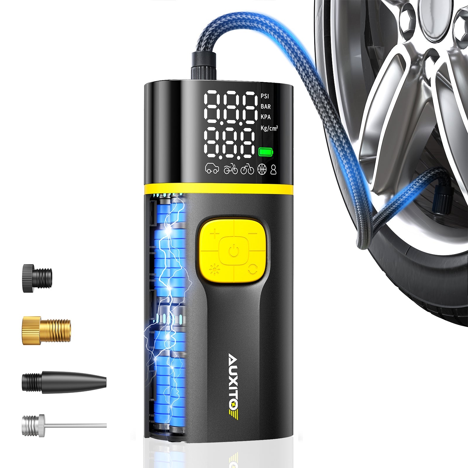 AUXITO A502 Portable Tire Inflator with 7800mAh Battery - Fast Car Tire Pump for Cars, Bikes & SUVs - Digital Pressure Gauge & Multiple Presets - Perfect for Road Trips & Emergency Inflation