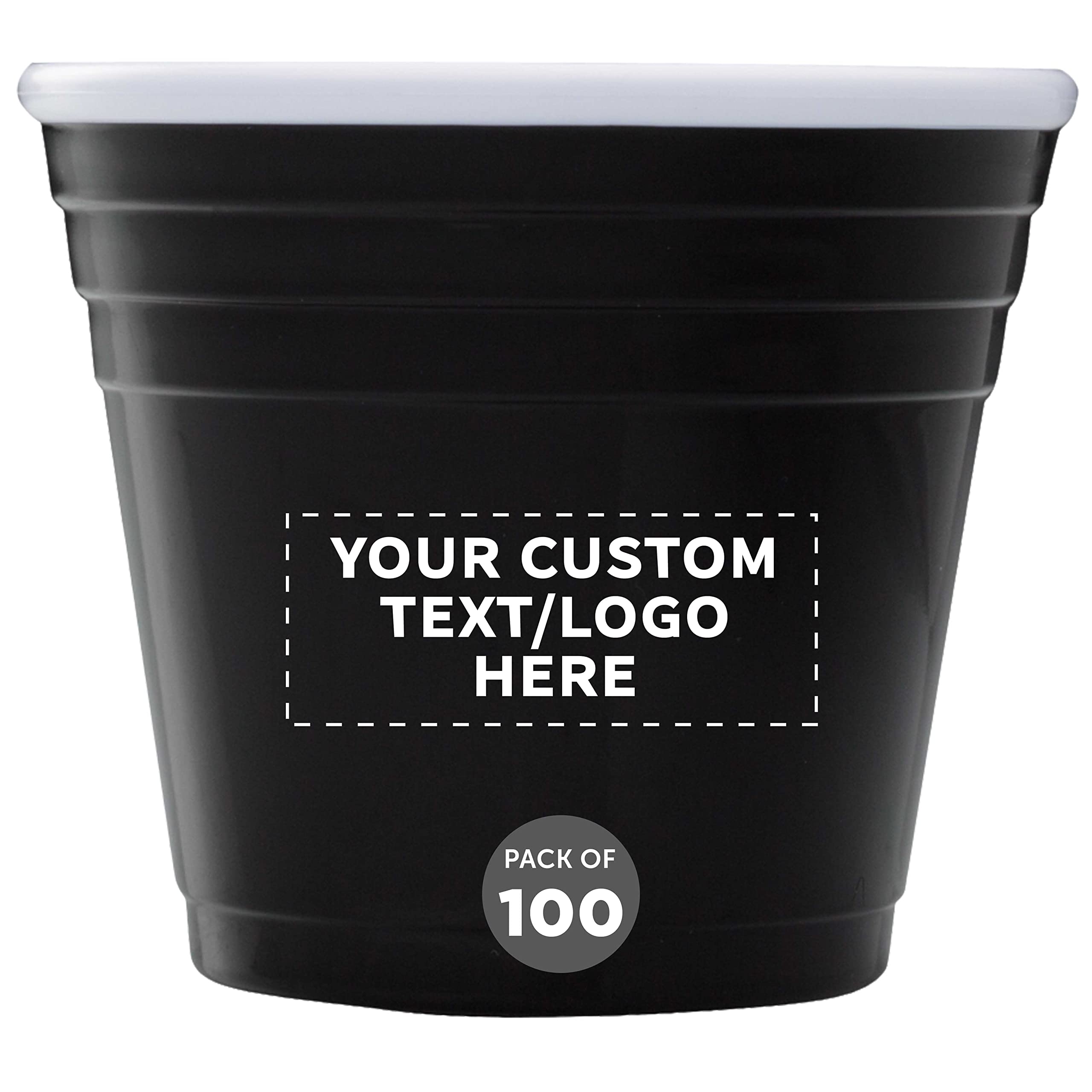 100-Pack Custom 2 oz Plastic Shot Glasses for Parties - Personalized Bulk Cup Set for Birthdays, Weddings & Events - Durable Hard Plastic Drinking Cups for Indoor/Outdoor Use - Black