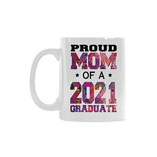 2021 Graduate Ceramic Coffee Mug - 11oz Personalized Proud Mom Tea Cup, Pink & Purple Graduation Gift for Women - Perfect for Celebrations, Office Use & Daily Coffee