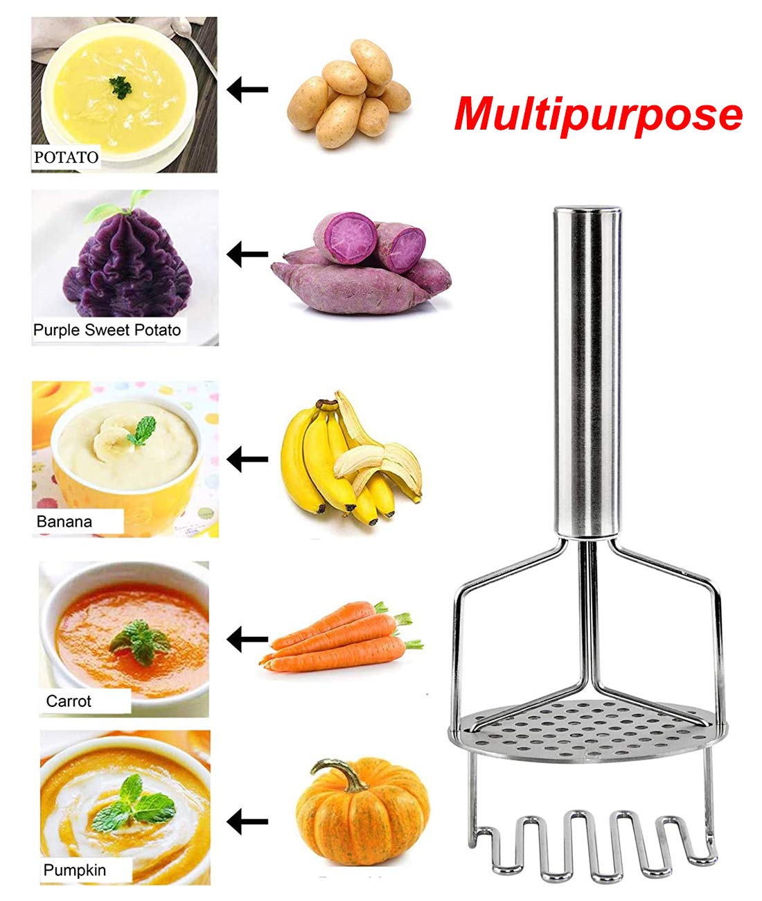 Stainless Steel Potato Masher & Ricer - Dual Press Head for Perfect Mashed Potatoes, Banana Bread, Pumpkin Puree | Ideal for Kitchen, Baking & Meal Prep