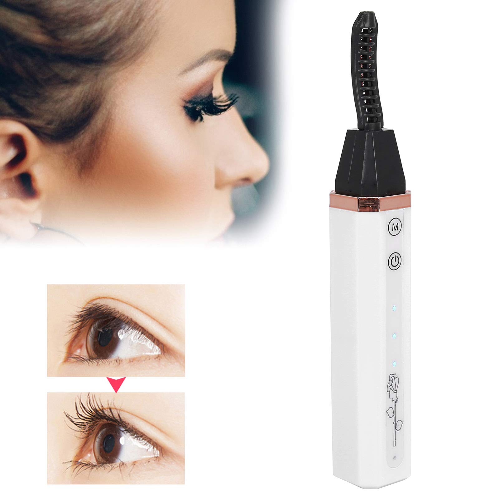 Electric Heated Eyelash Curler - USB Rechargeable, Fast Heating & Long-Lasting Curl - Perfect for Home Use, Travel & Professional Makeup (White)