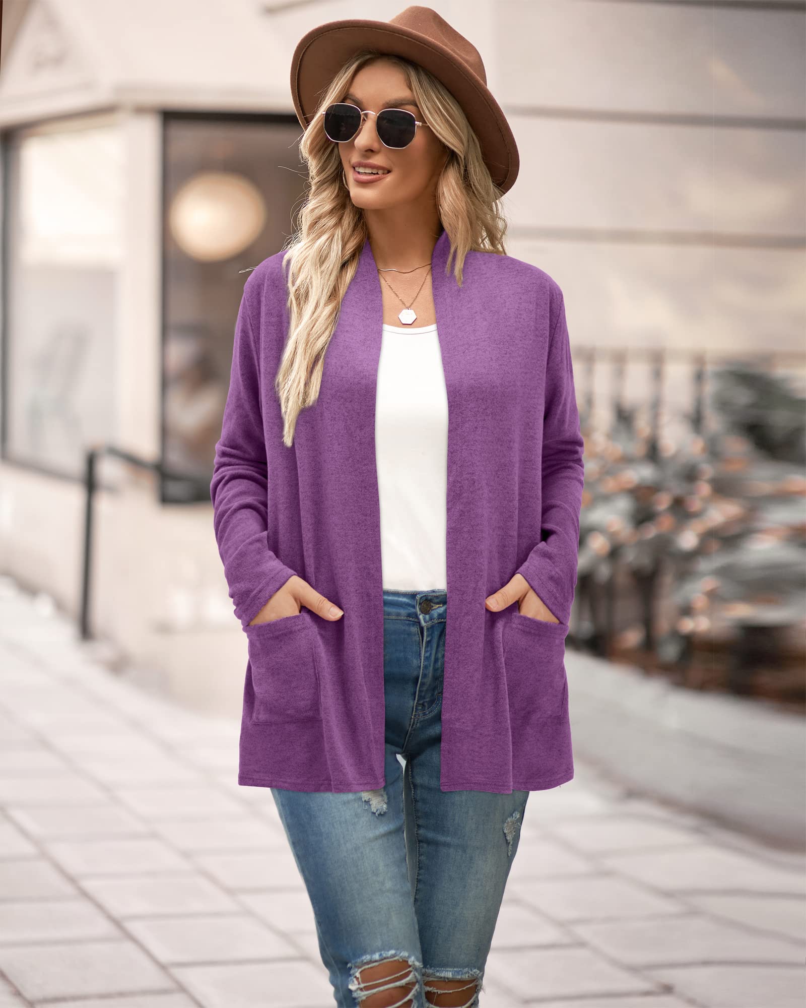 ULTRANICE Women's Lightweight Cardigan Sweater 2024 - Long Sleeve Casual Knit Top with Pockets | Fall Fashion Outfit for Work, Travel & Cozy Evenings