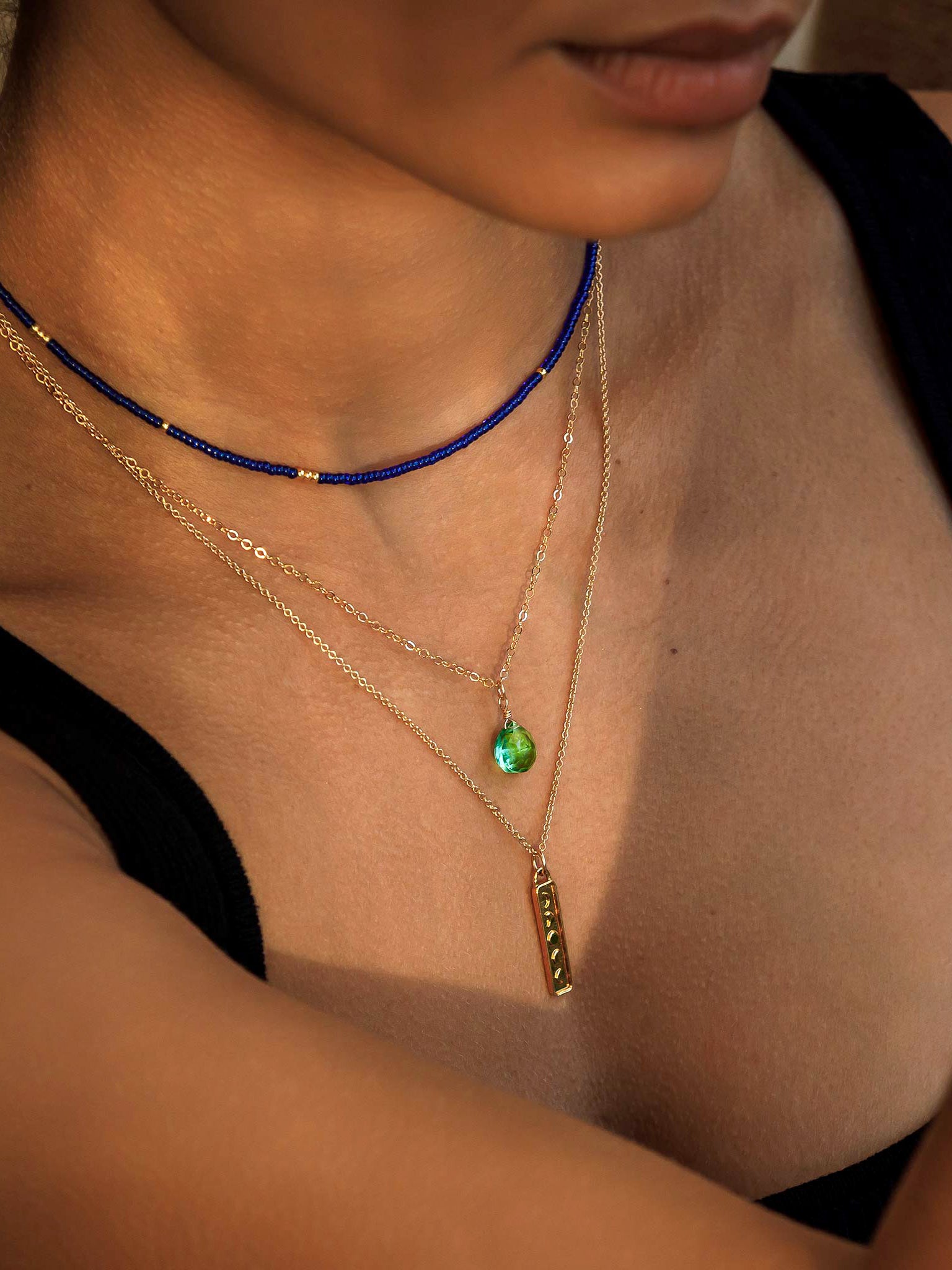 Wanderlust Life Gold Chain Pendant Necklace with Seafoam Green Stone - Perfect for Travel, Beach Vacations & Boho Fashion