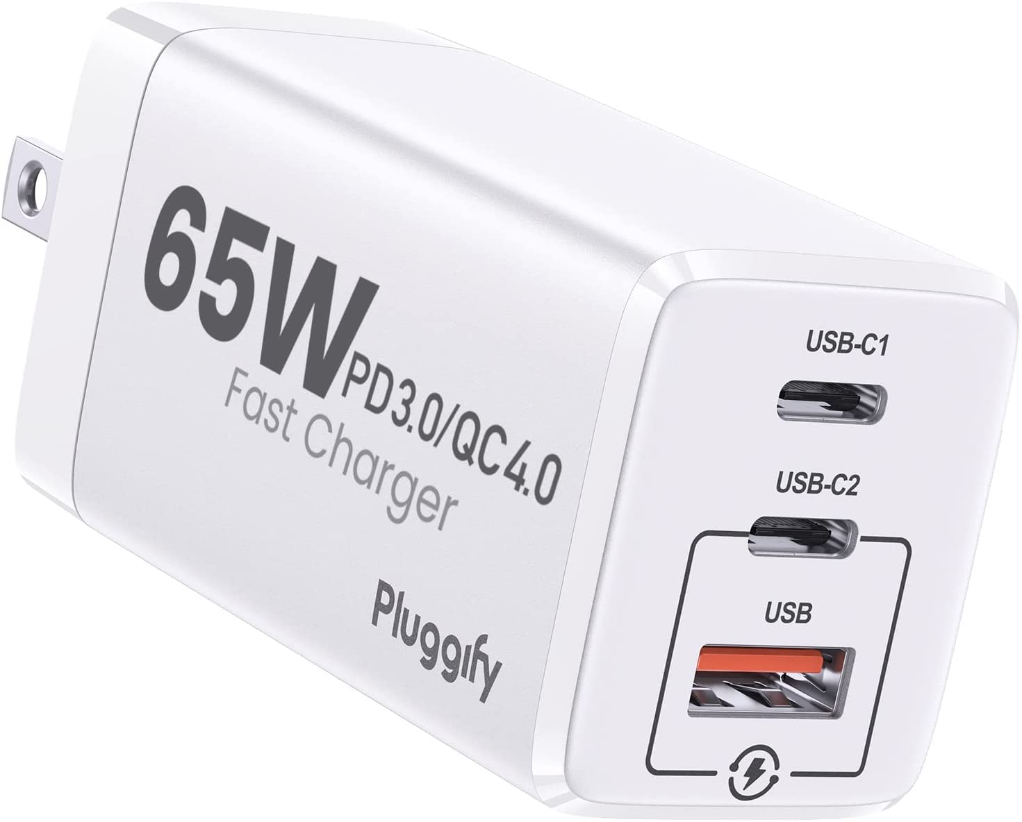 65W USB C GaN III Fast Charger with 3 Ports - PD3.0/QC4.0 Wall Charger for iPhone 11-14, MacBook, iPad, Dell XPS 15, Galaxy S23-S21 - Compact Foldable Design for Travel, Home & Office Use