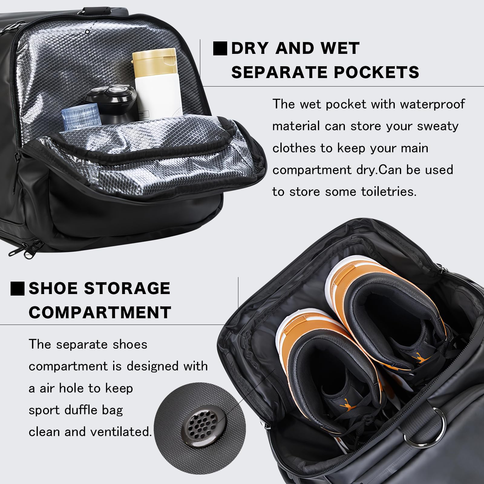 40L Travel Duffle Bag - Large Waterproof Gym Bag with Shoe Compartment, Wet Pocket & Laptop Sleeve - Perfect for Workouts, Travel & Weekend Getaways (Black)