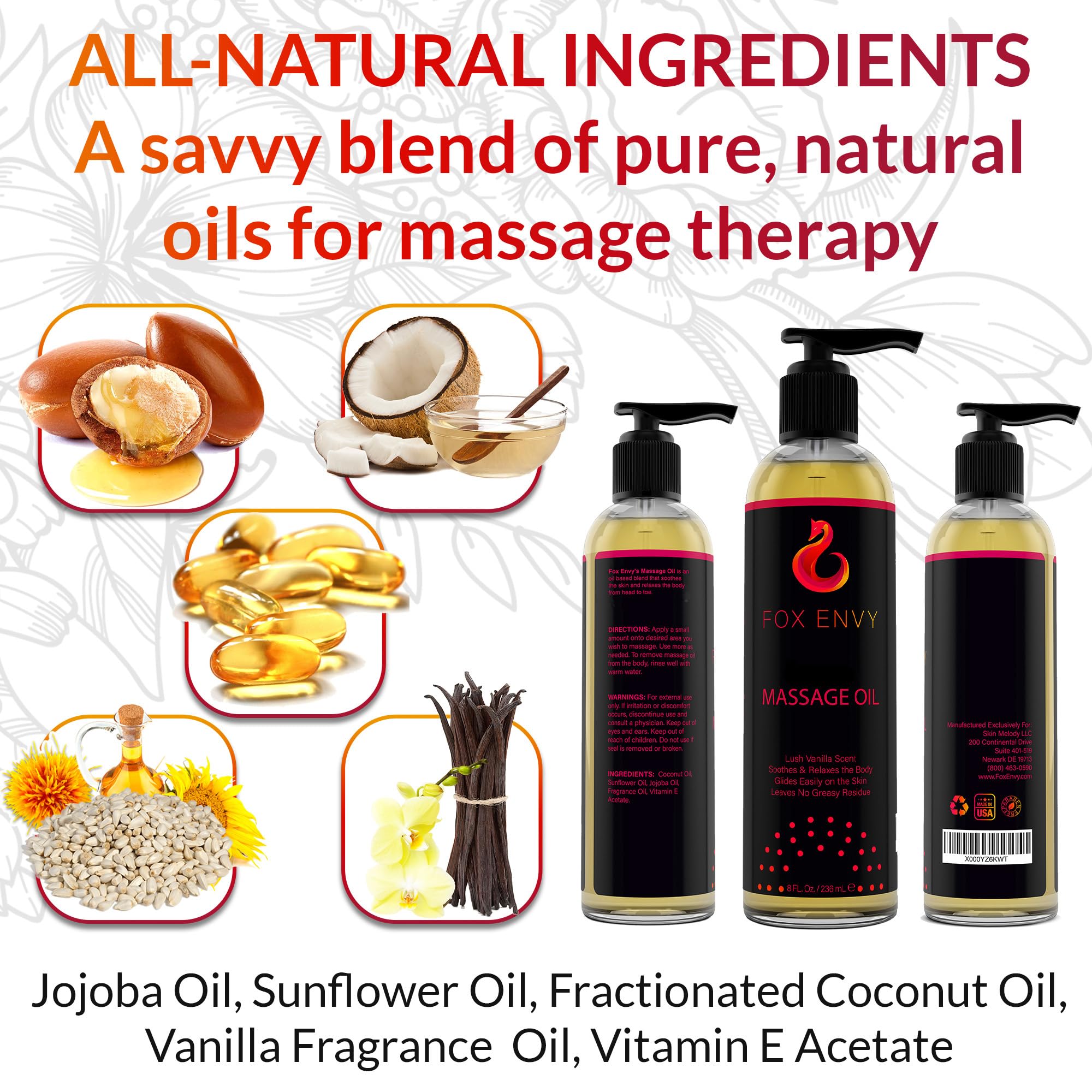 Premium Body Massage Oil for Relaxation - Vanilla Scented Therapeutic Massage Oil with Jojoba & Coconut (8 fl oz) | Ideal for Couples Massage, Spa Treatments & Muscle Relief