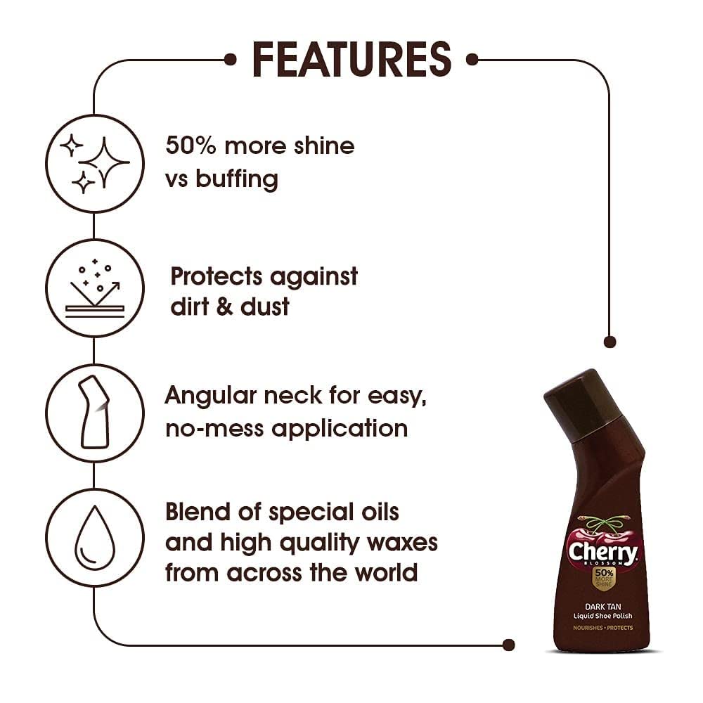 Premium Cherry Blossom Liquid Wax Polish (Dark Tan) - 75ml Bottle for Wood Furniture & Floor Care - Perfect for Home Restoration & DIY Projects